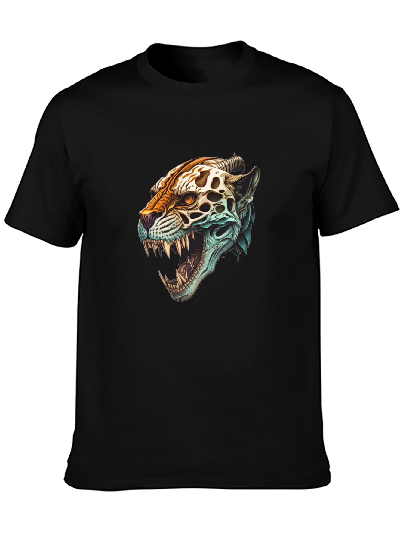 Black Jaguar Skull Graphic Print T-Shirt view 3