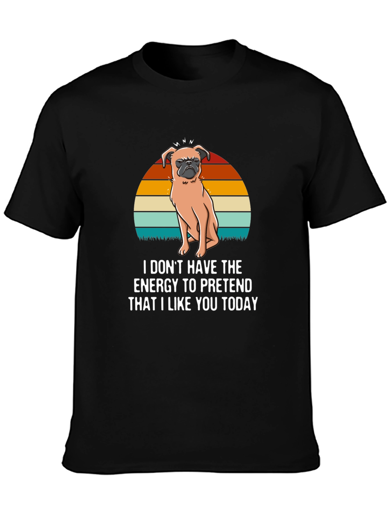 Black Funny Pug T-Shirt - "I Don't Have The Energy" view 3