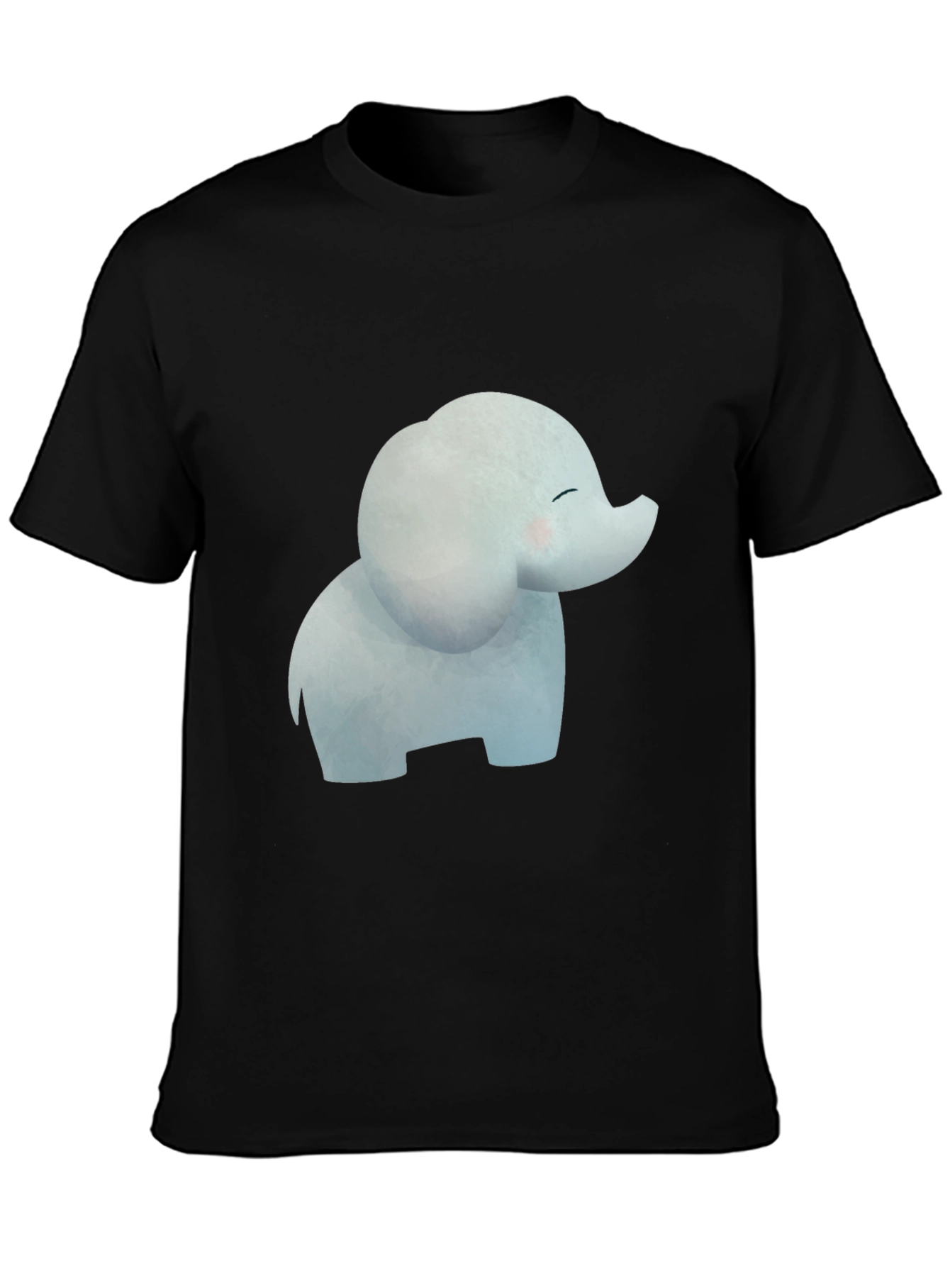 Black Cute Cartoon Elephant Black T-Shirt view 3