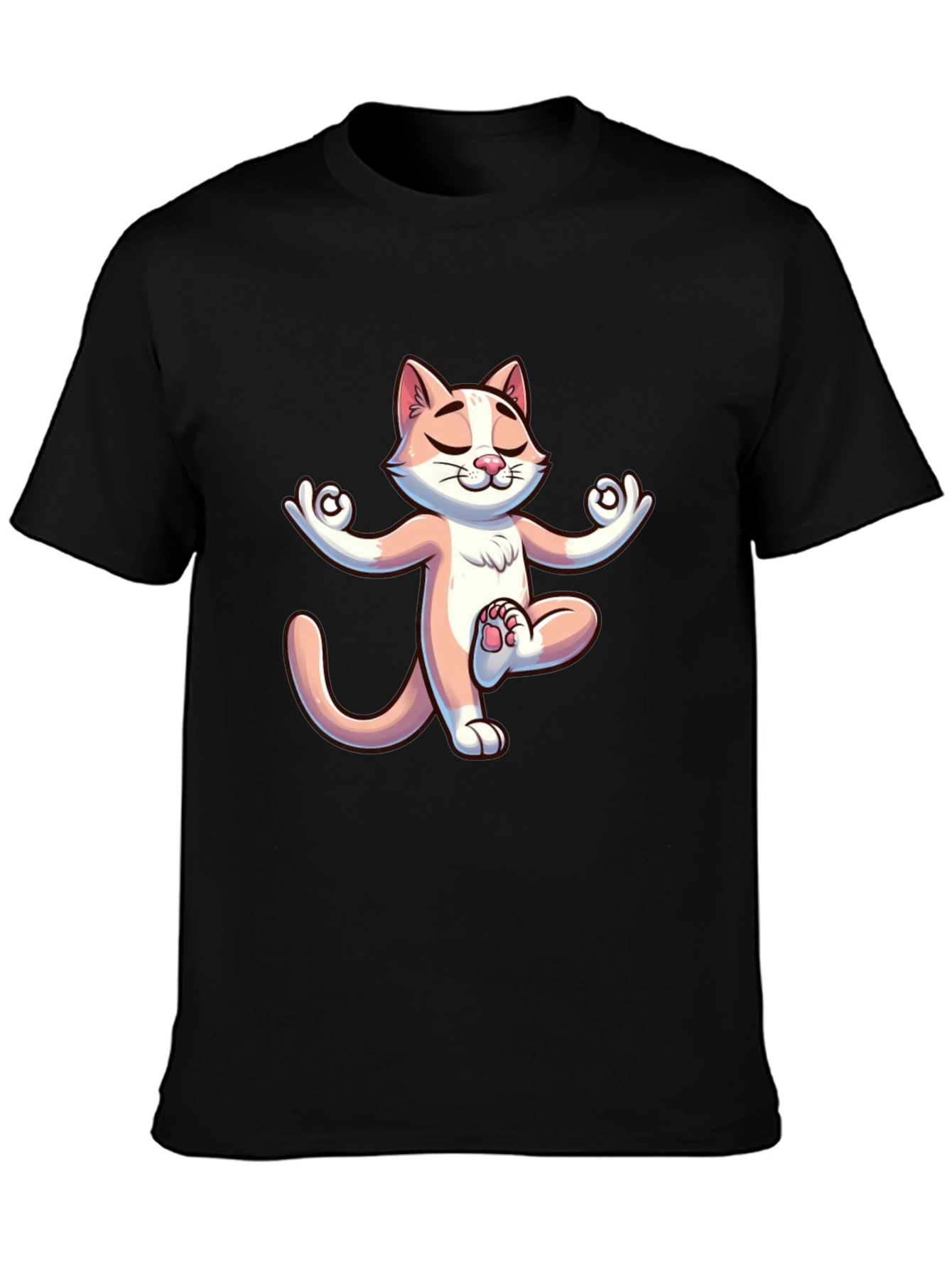 Black Zen Cat T-Shirt - Meditating Feline Design view 3
