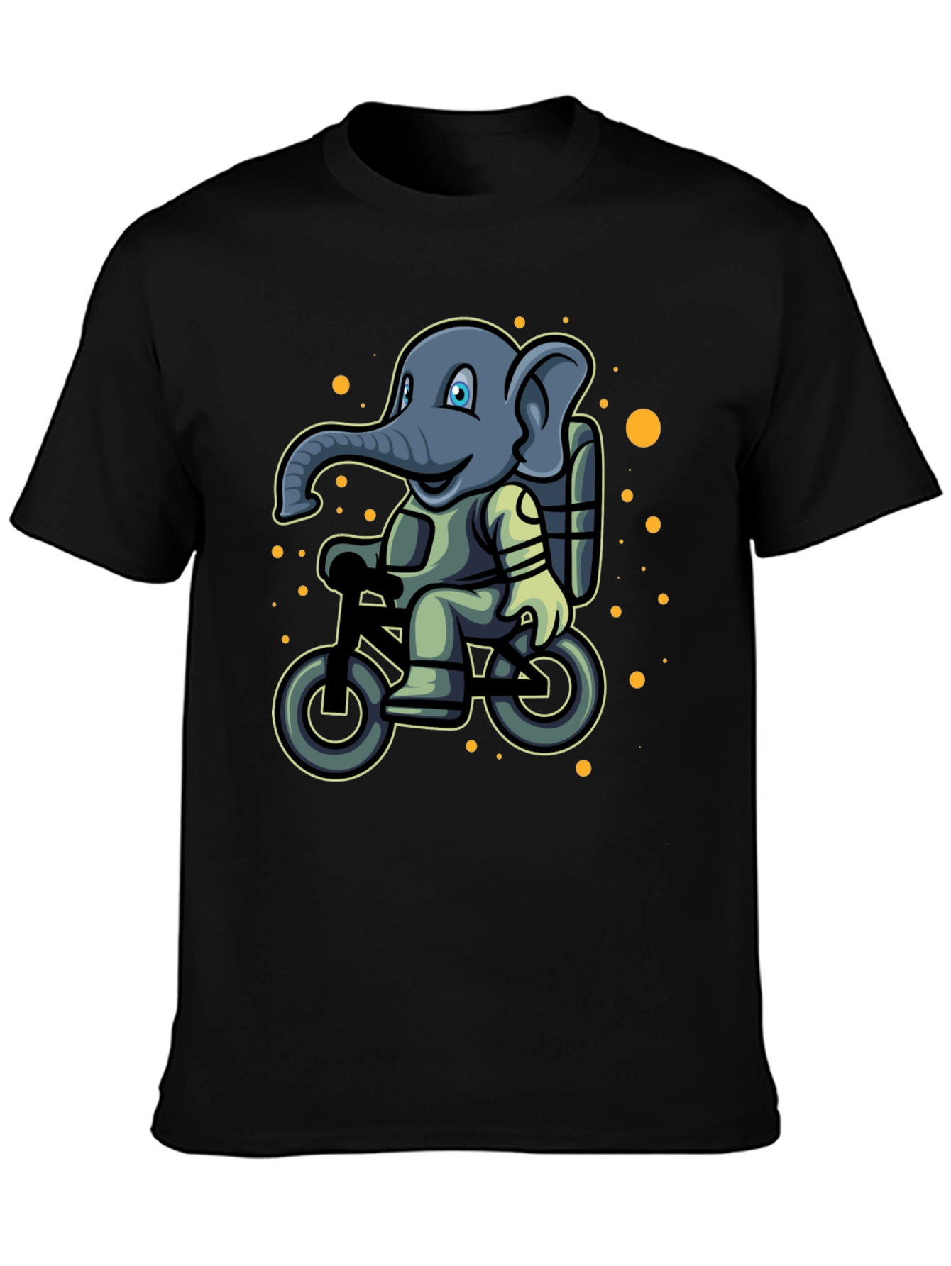 Black Elephant on Bike T-Shirt - Cartoon Style view 3