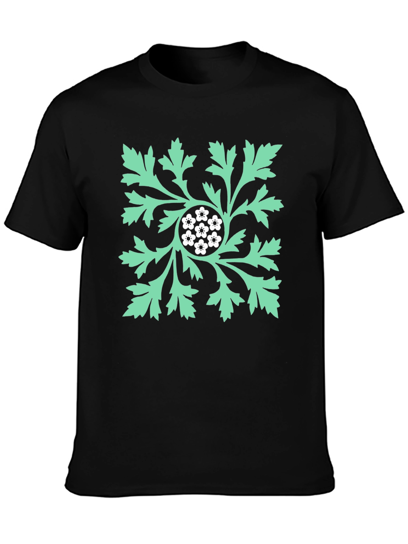Black Floral Leaf Graphic Print Black T-Shirt view 3