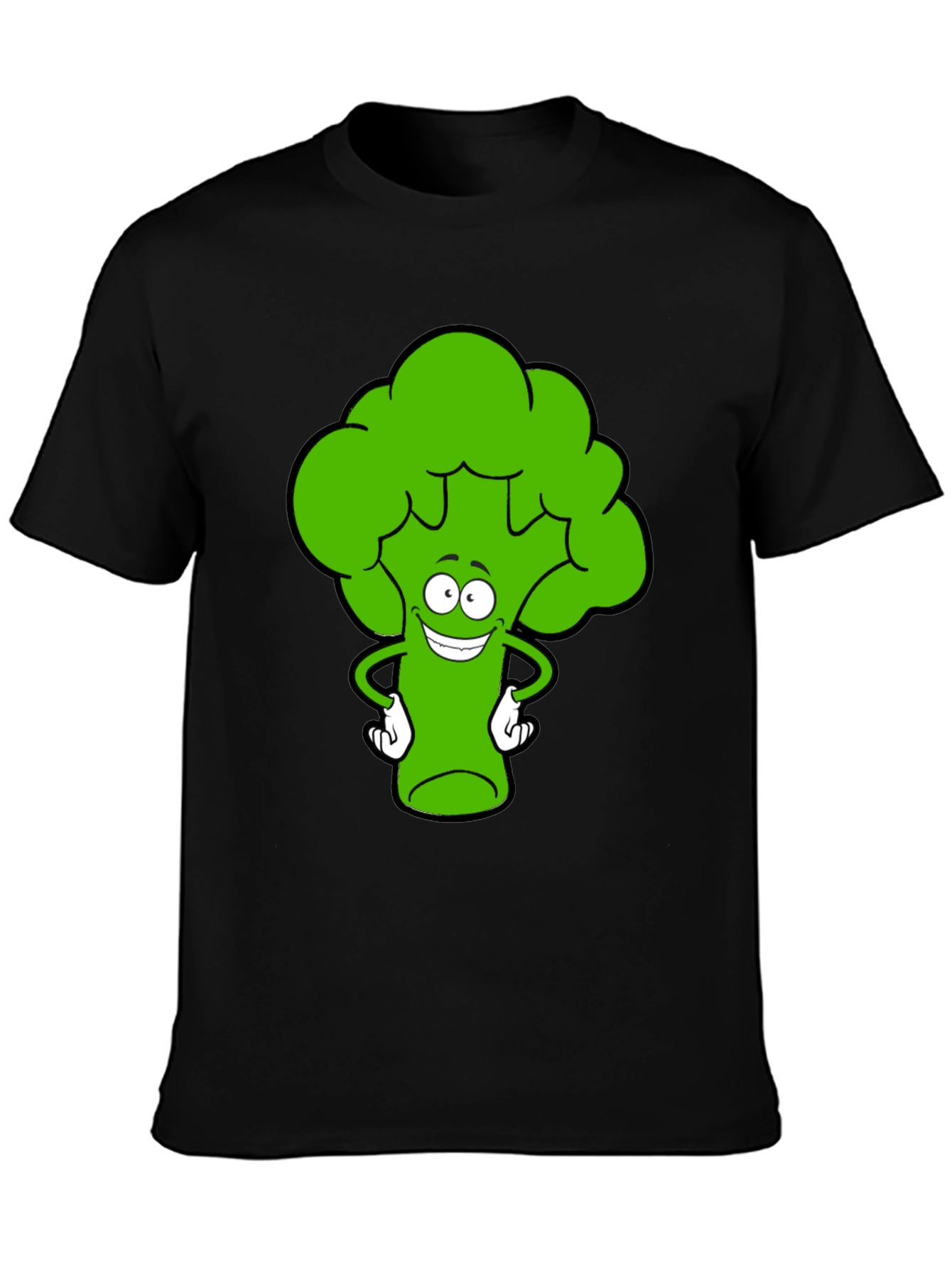 Black Funny Broccoli Cartoon Black T-Shirt view 3