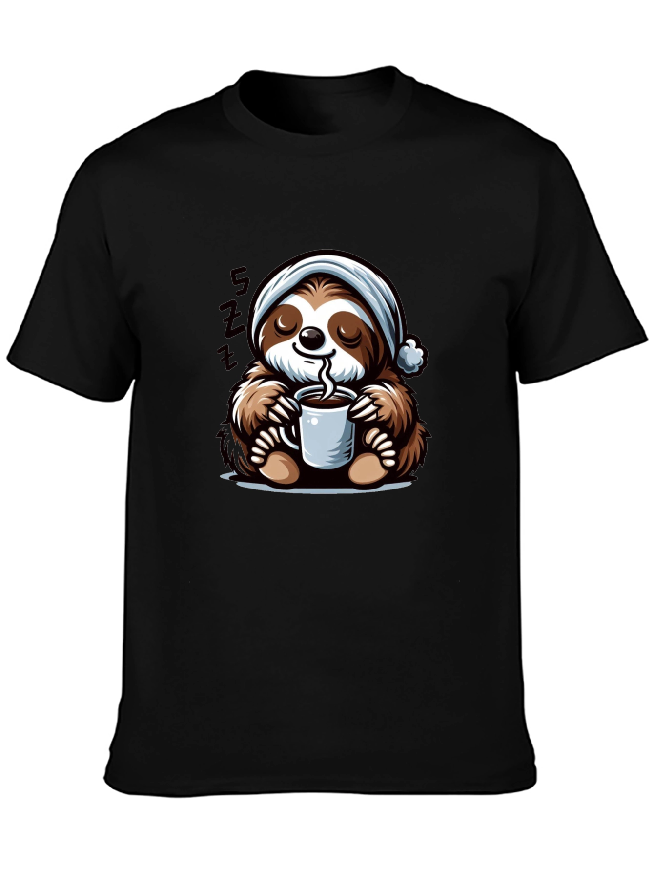Black Cute Sloth Coffee T-Shirt view 3