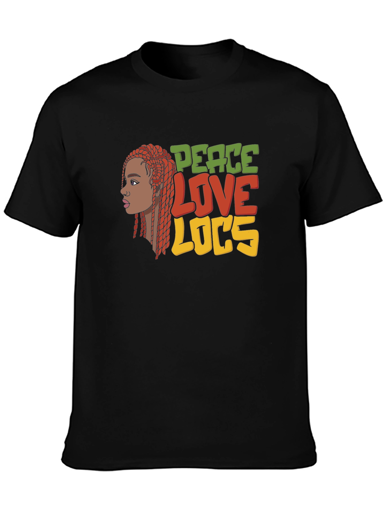 Black Peace Love Locs T-Shirt - Black Graphic Tee view 3