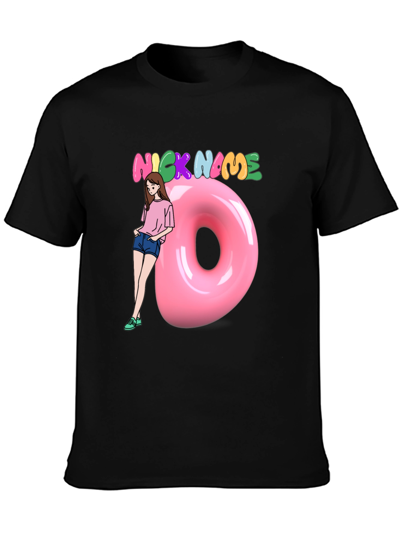Black Nickname Donut Graphic T-Shirt view 3