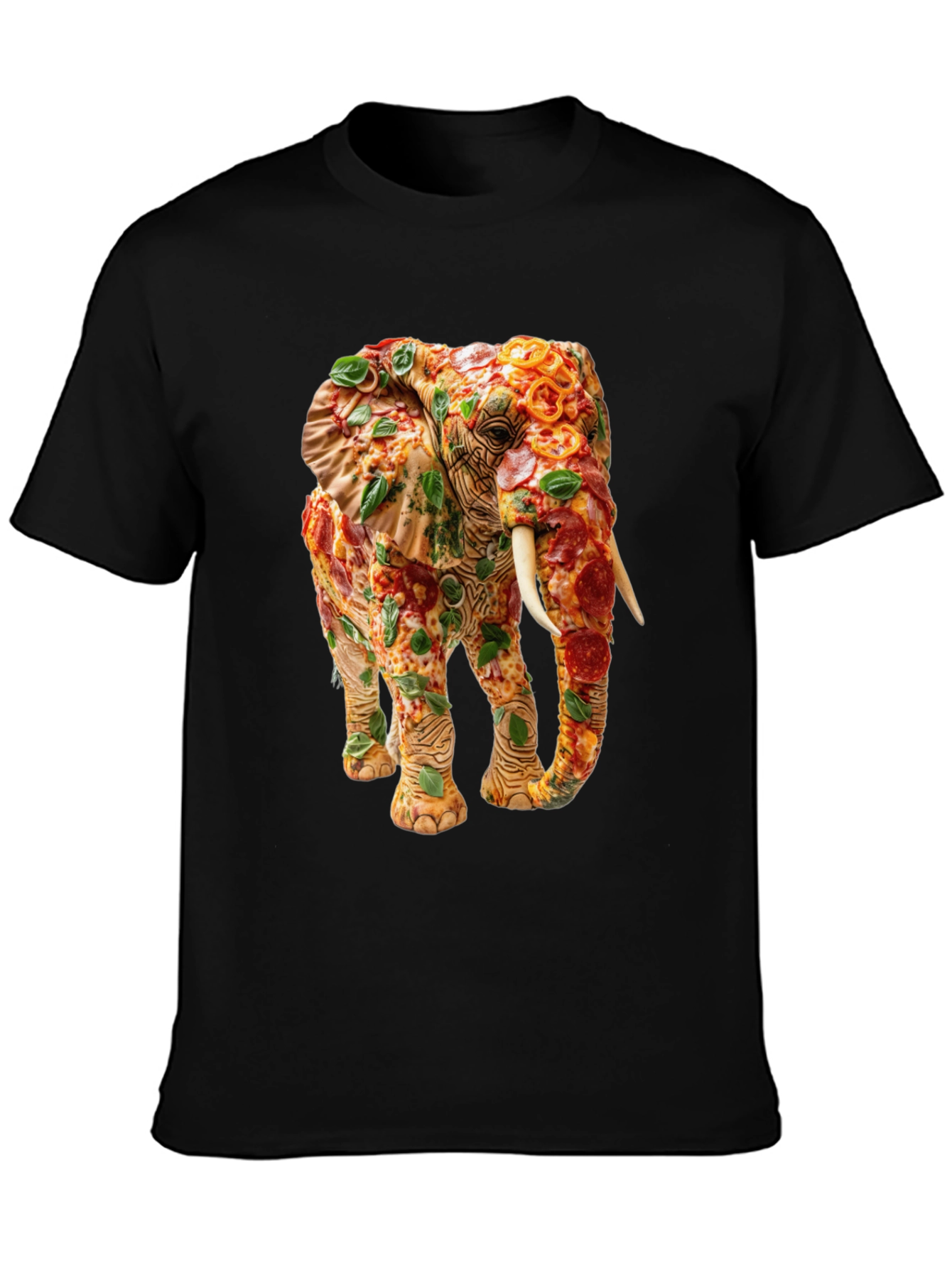 Black Pizza Elephant Graphic Tee - Unique Food Art Shirt view 3