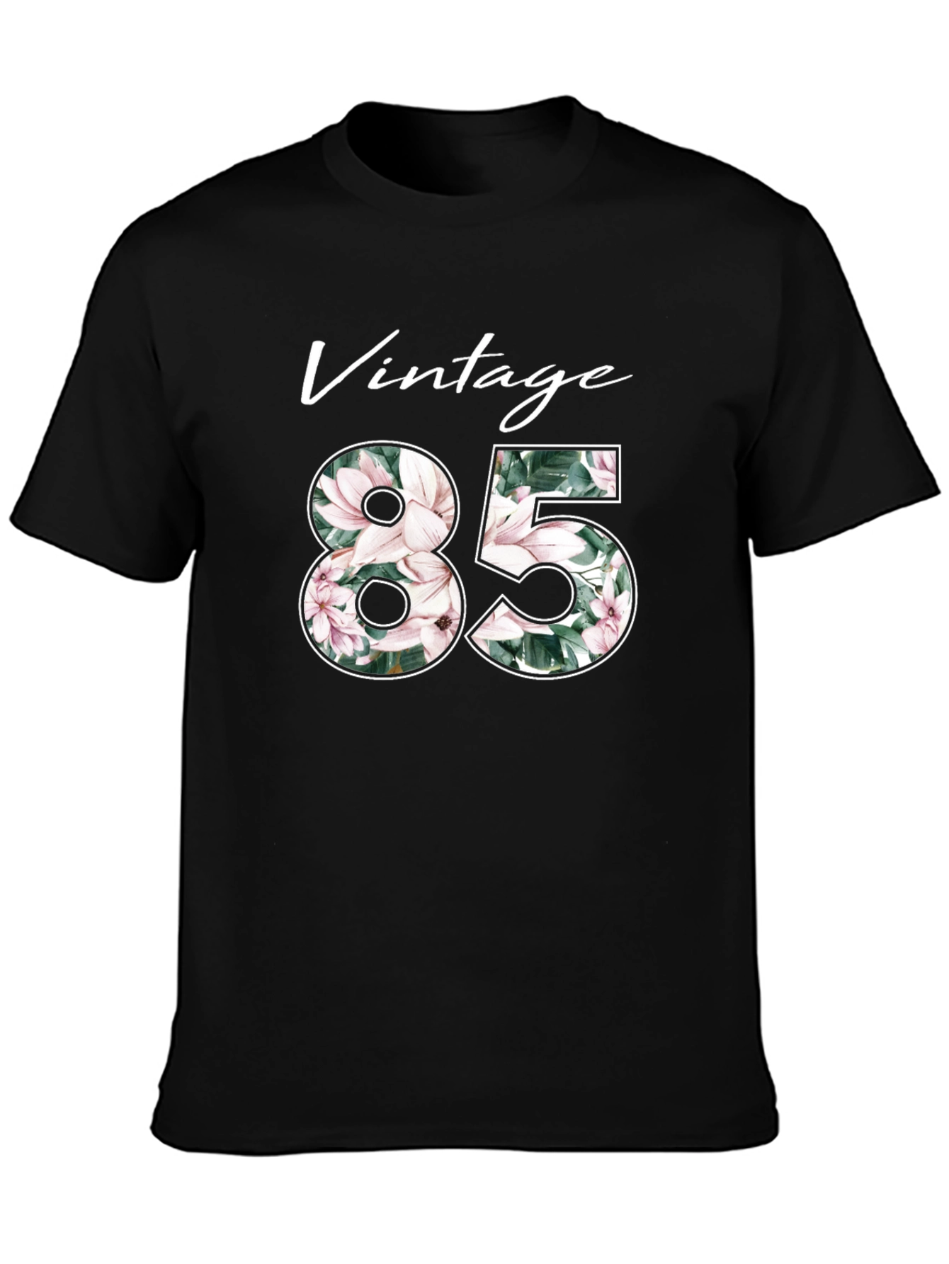 Black Vintage 85 Floral Design T-Shirt view 3