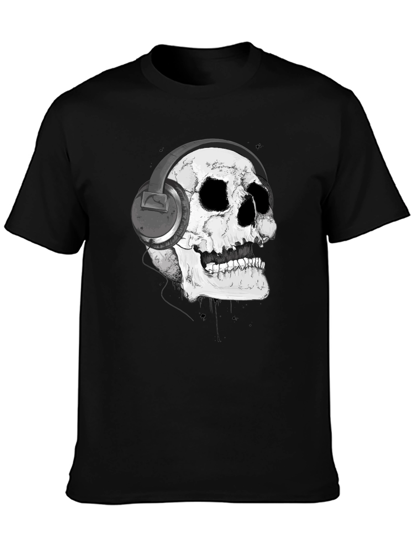 Black Skull with Headphones Graphic T-Shirt view 3