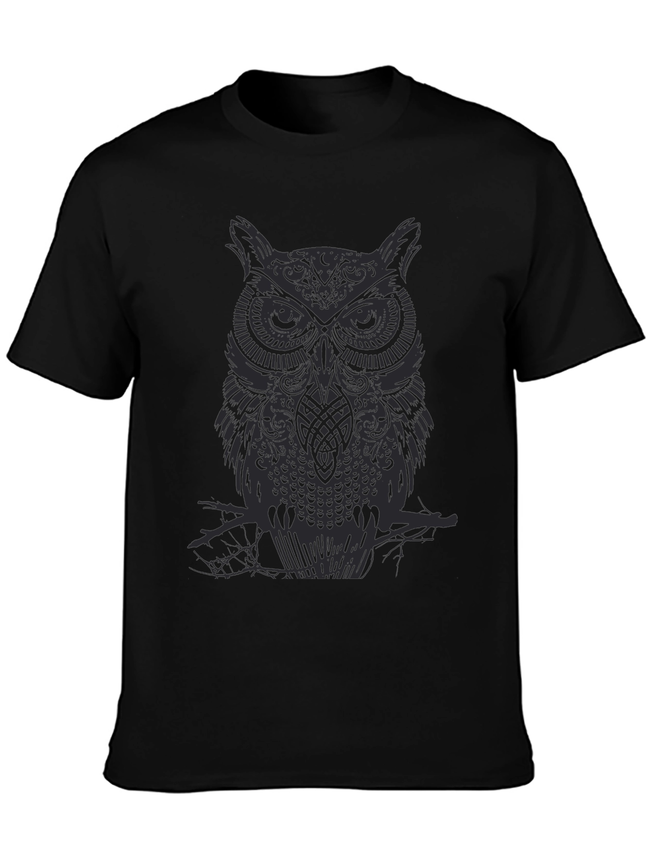 Black Men's Owl Graphic Print Black Crew Neck T-Shirt view 3
