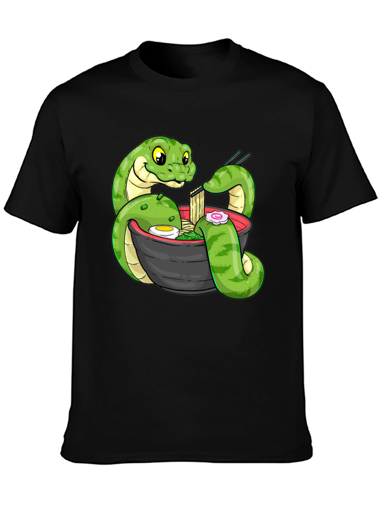 Black Snake Ramen Graphic Tee - Unique Cartoon Design view 3
