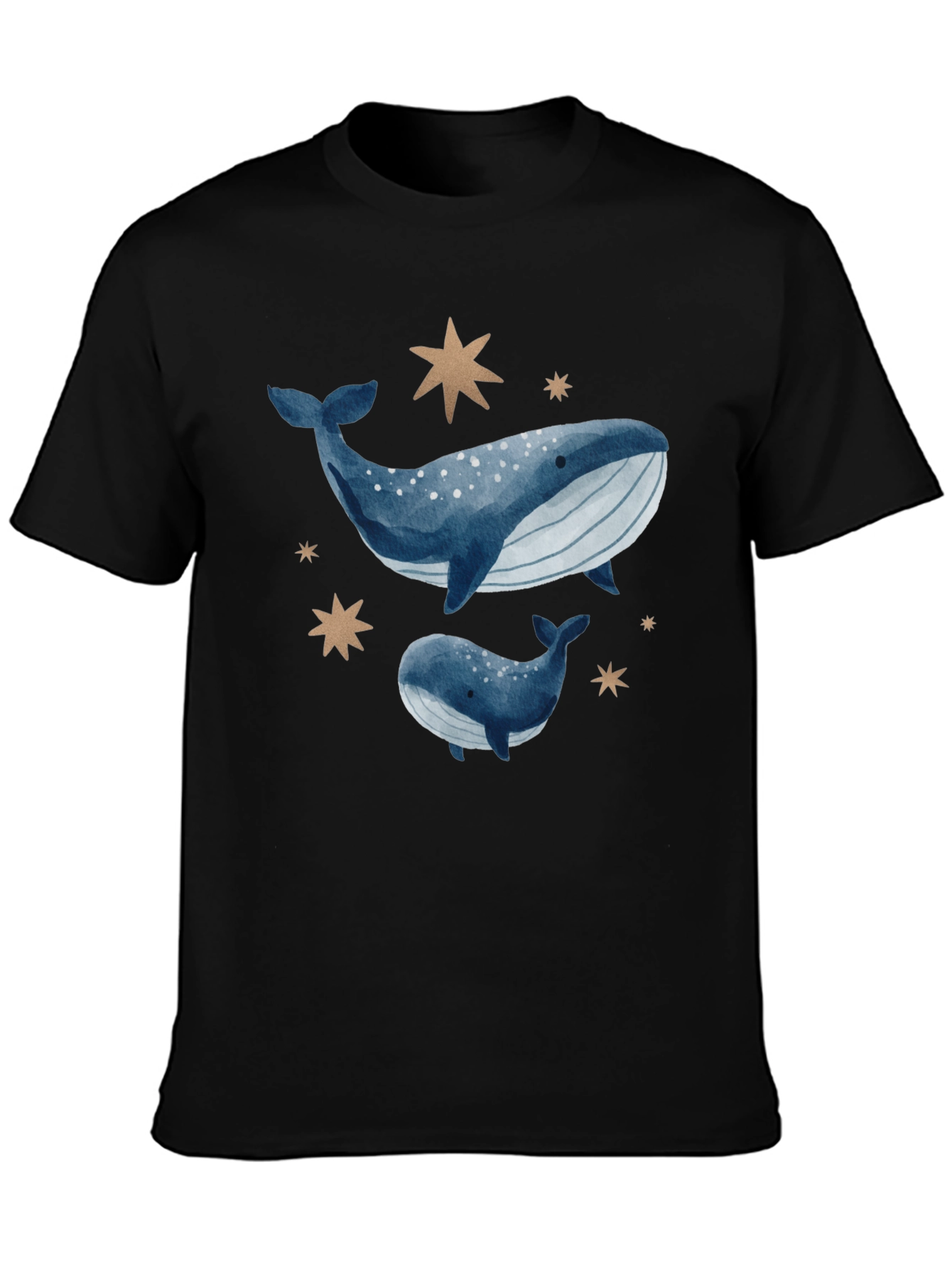 Black Whale & Star Graphic Tee - Black Cotton Comfort view 3