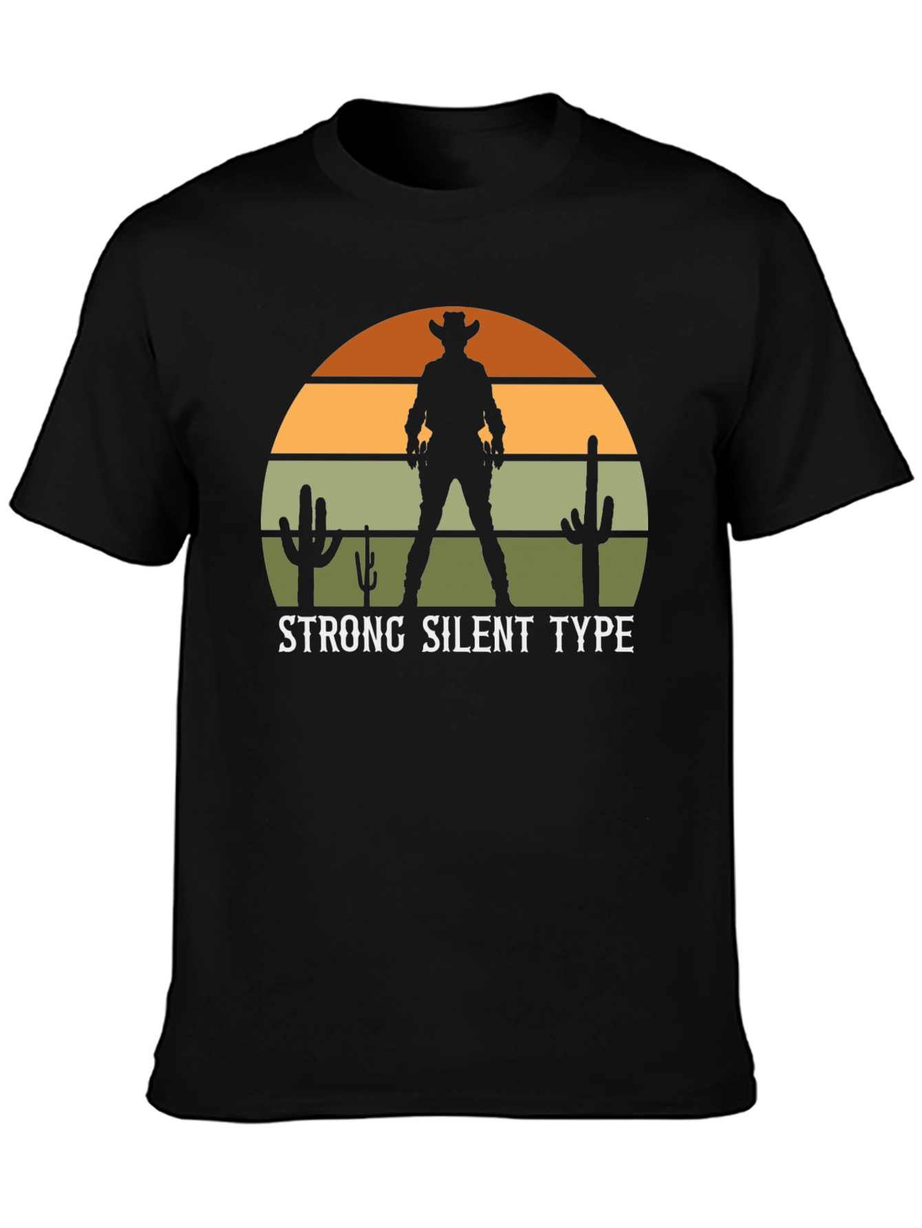 Black Strong Silent Type Western Sunset Graphic Tee view 3