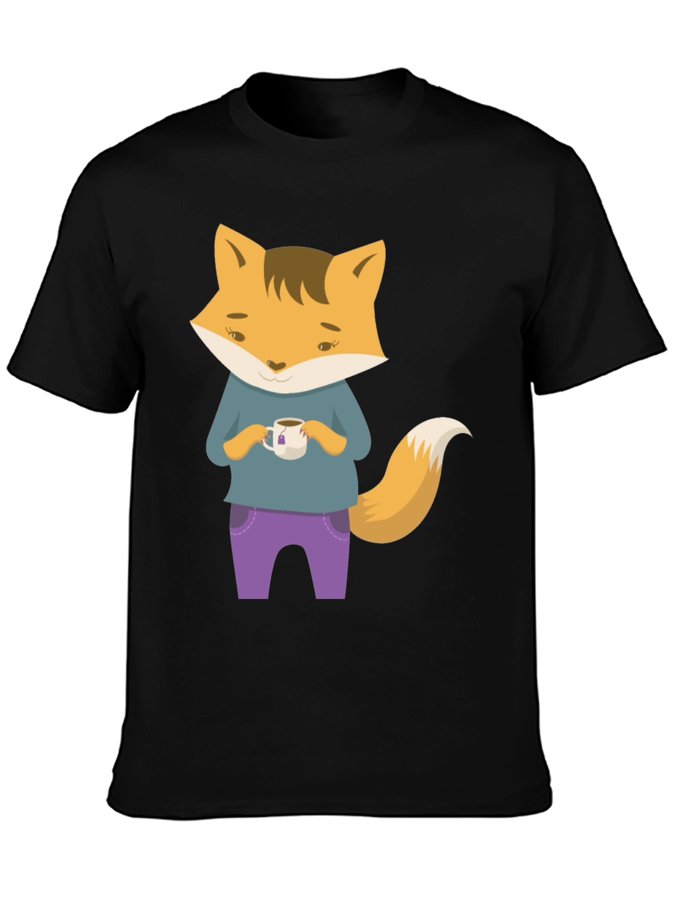 Black Fox Tea T-Shirt - Cute Cartoon Fox Design view 3