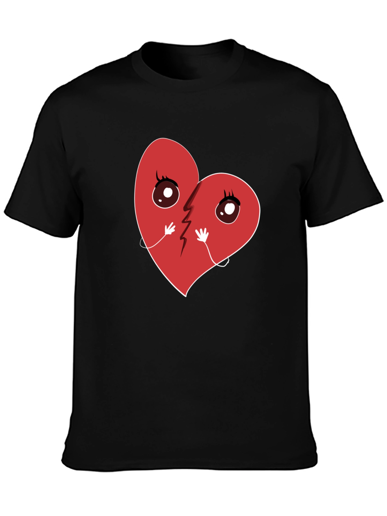 Black Broken Heart Cartoon Graphic T-Shirt - Unisex Casual Tee view 3