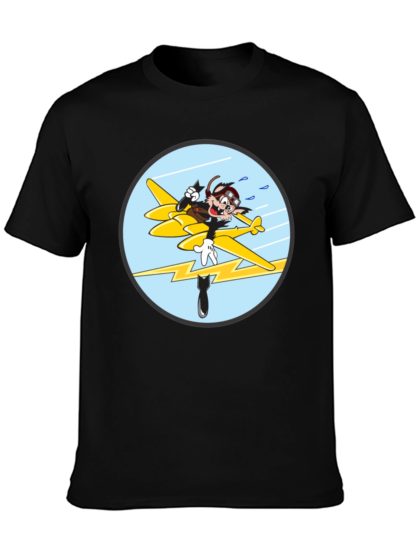 Black Cartoon Aviator Tee - Black Cotton Blend view 3