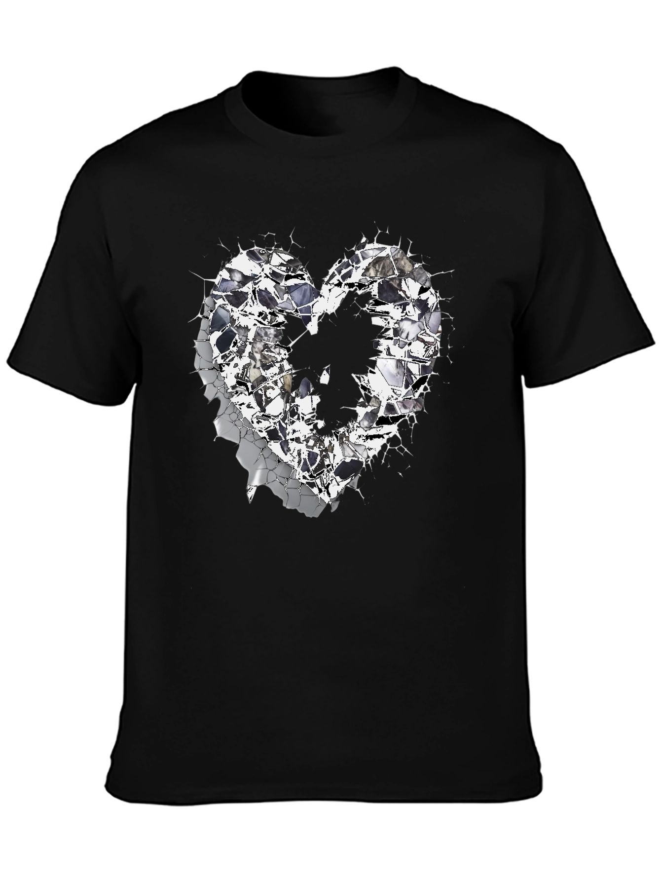 Black Shattered Heart Graphic Tee - Black Cotton Blend view 3