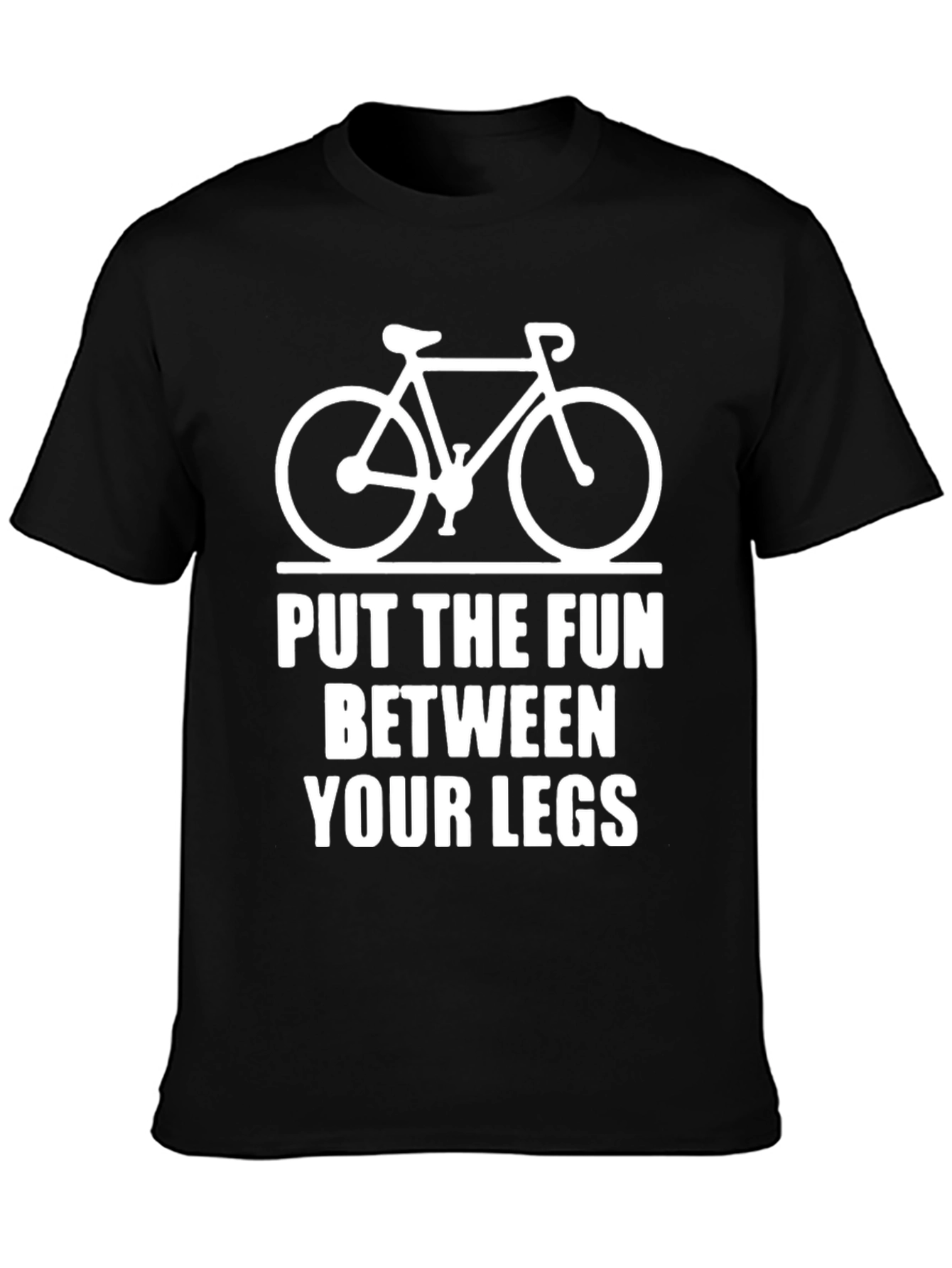Black Funny Cycling T-Shirt: Put the Fun Between Your Legs view 3