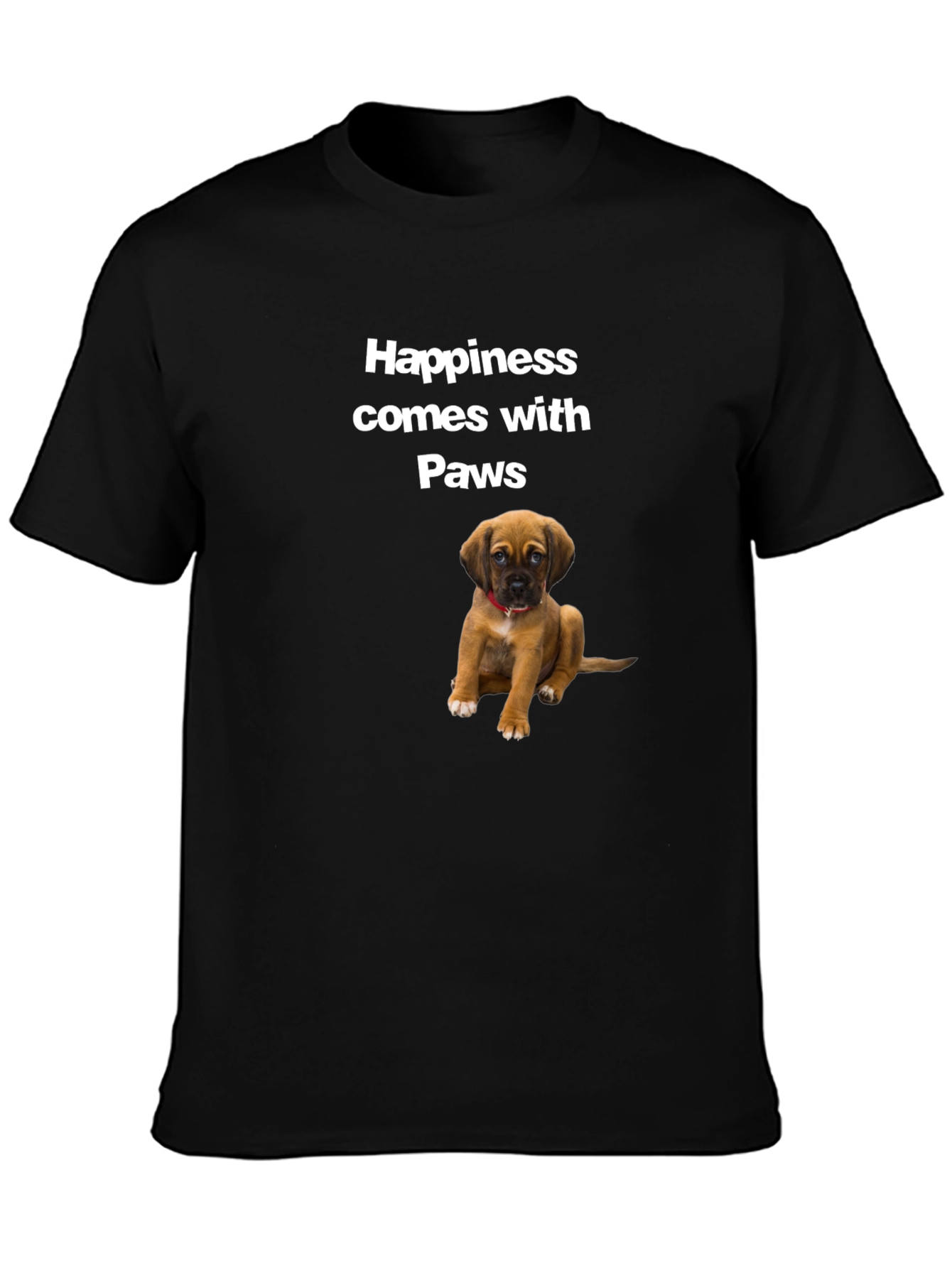 Black Happiness Comes with Paws Black T-Shirt view 3