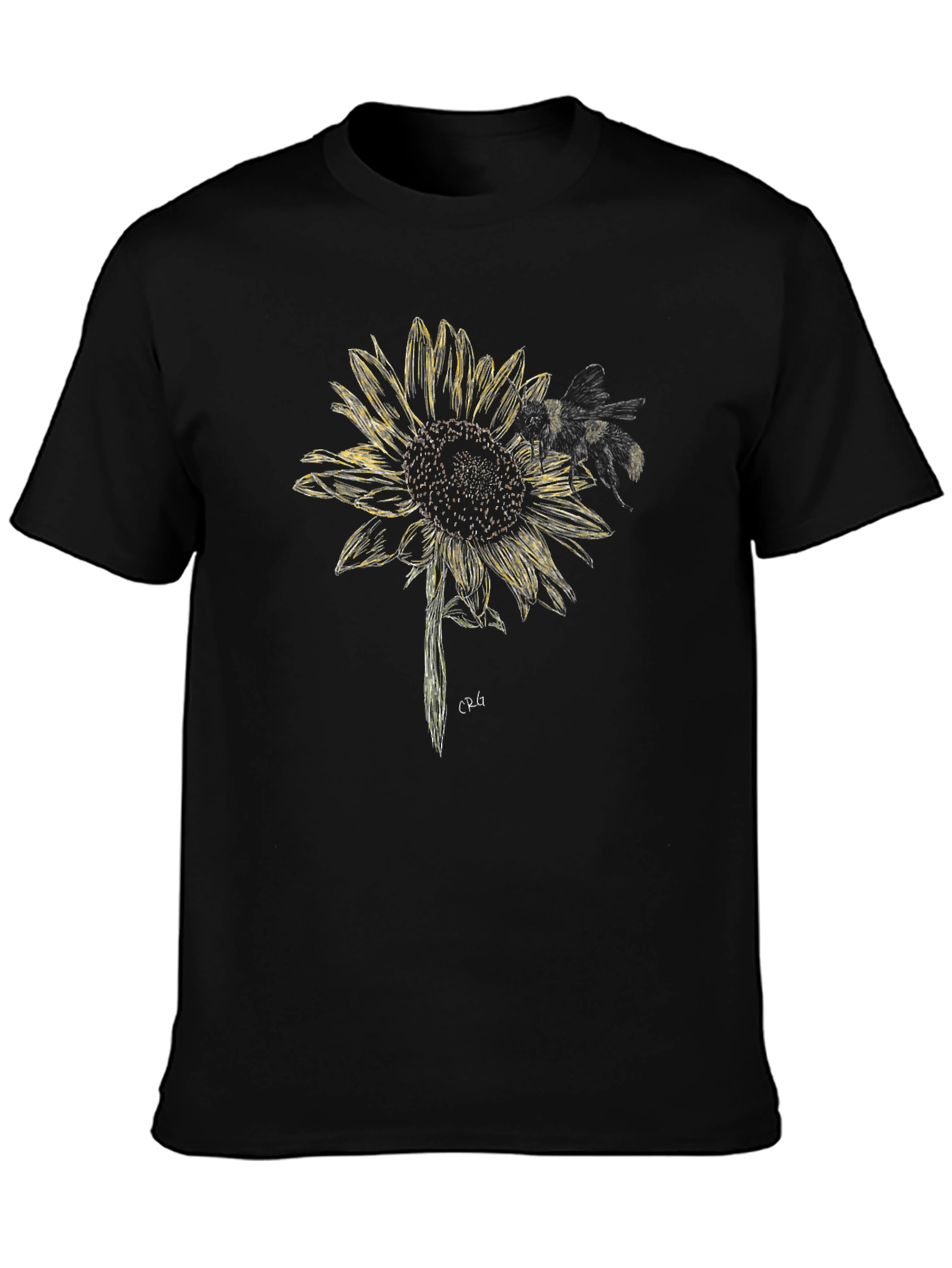 Black Sunflower and Bee Graphic Tee - Black Cotton Blend view 3
