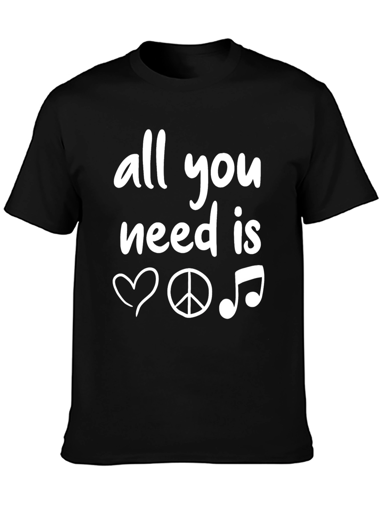 Black All You Need Is Love Peace Music T-Shirt view 3