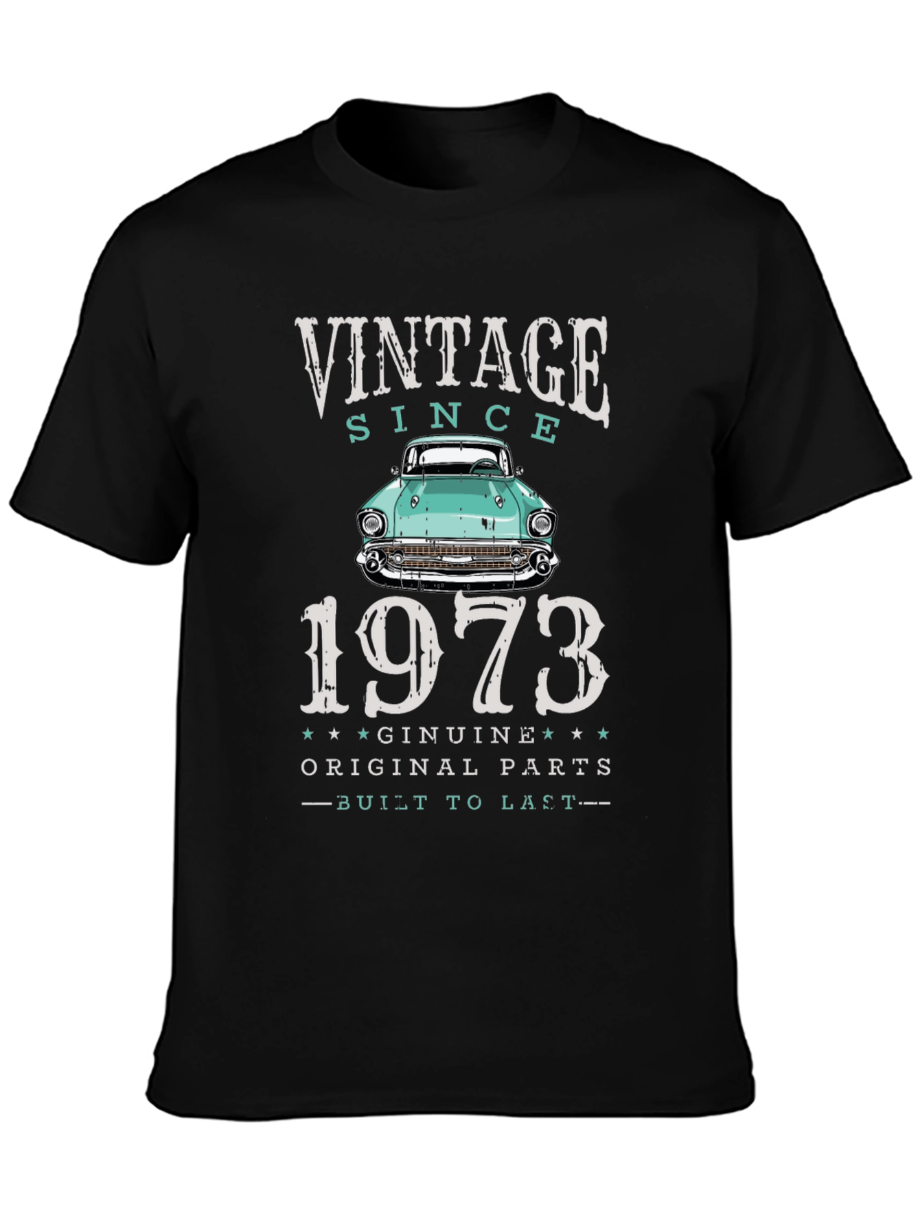Black Vintage 1973 Car T-Shirt view 3