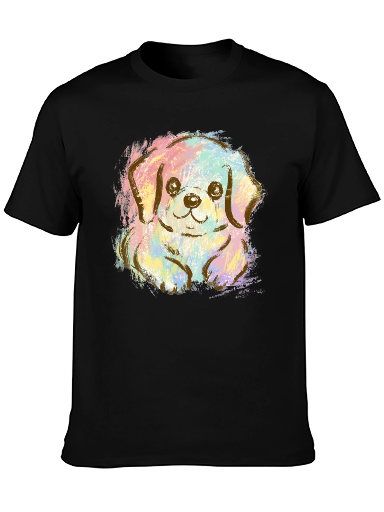 Black Cute Puppy Pastel Graphic T-Shirt - Unisex Crew Neck view 3
