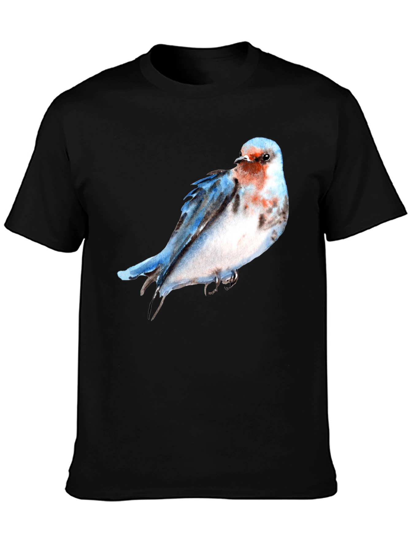 Black Watercolor Bird Print Black T-Shirt view 3