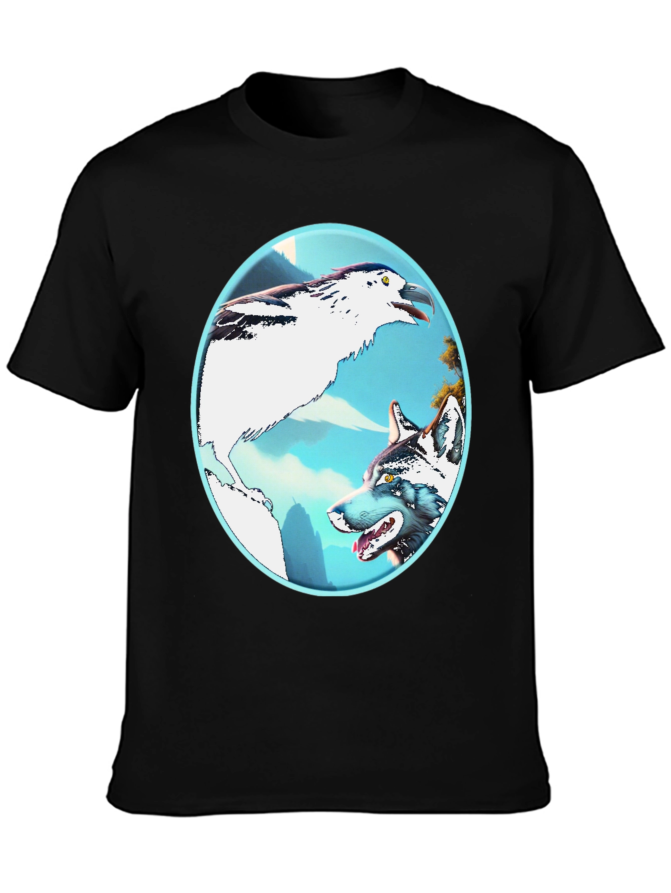 Black Wolf & Bird Graphic Tee view 3