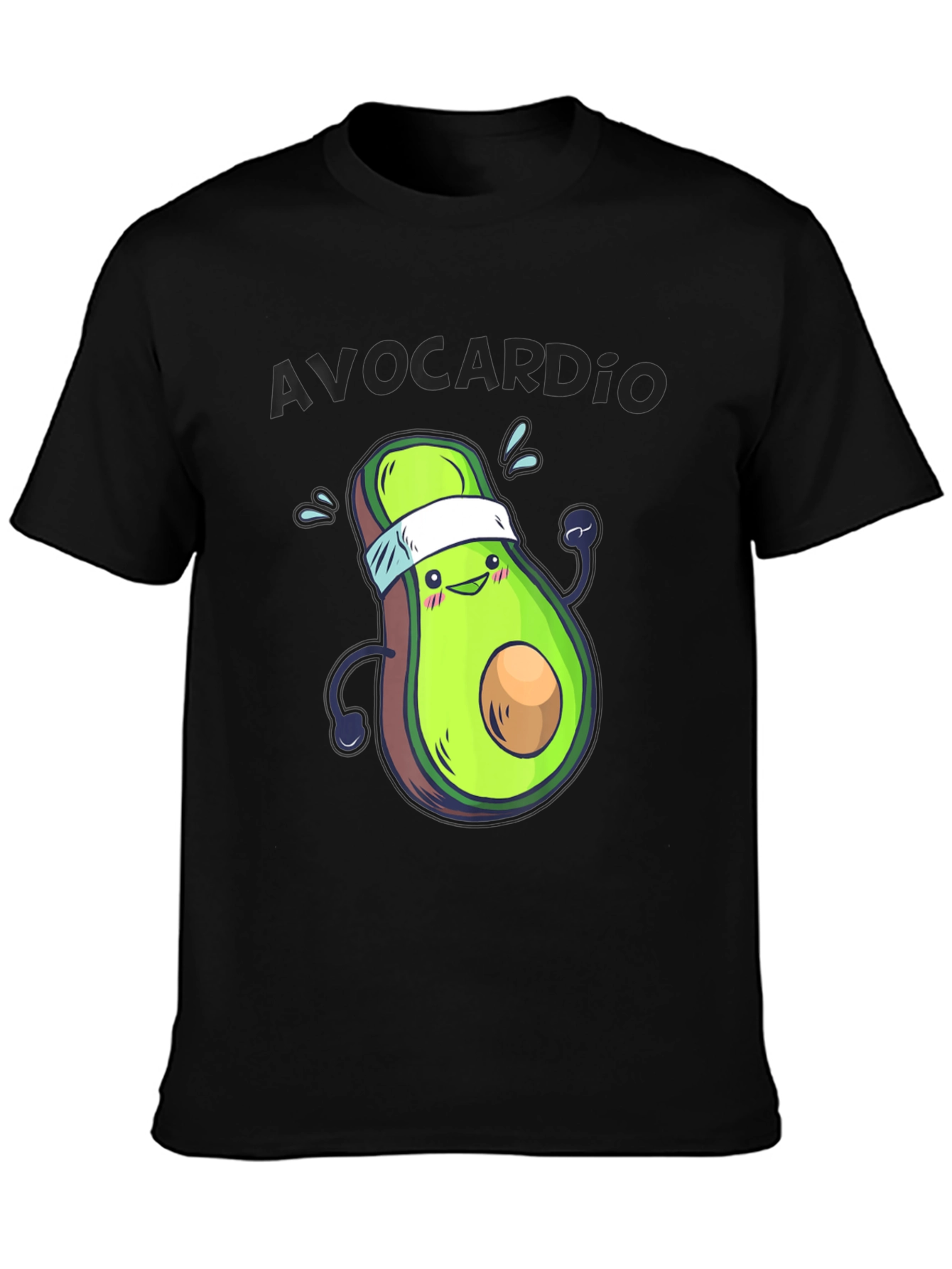 Black Avocardio Funny Avocado Workout T-Shirt view 3