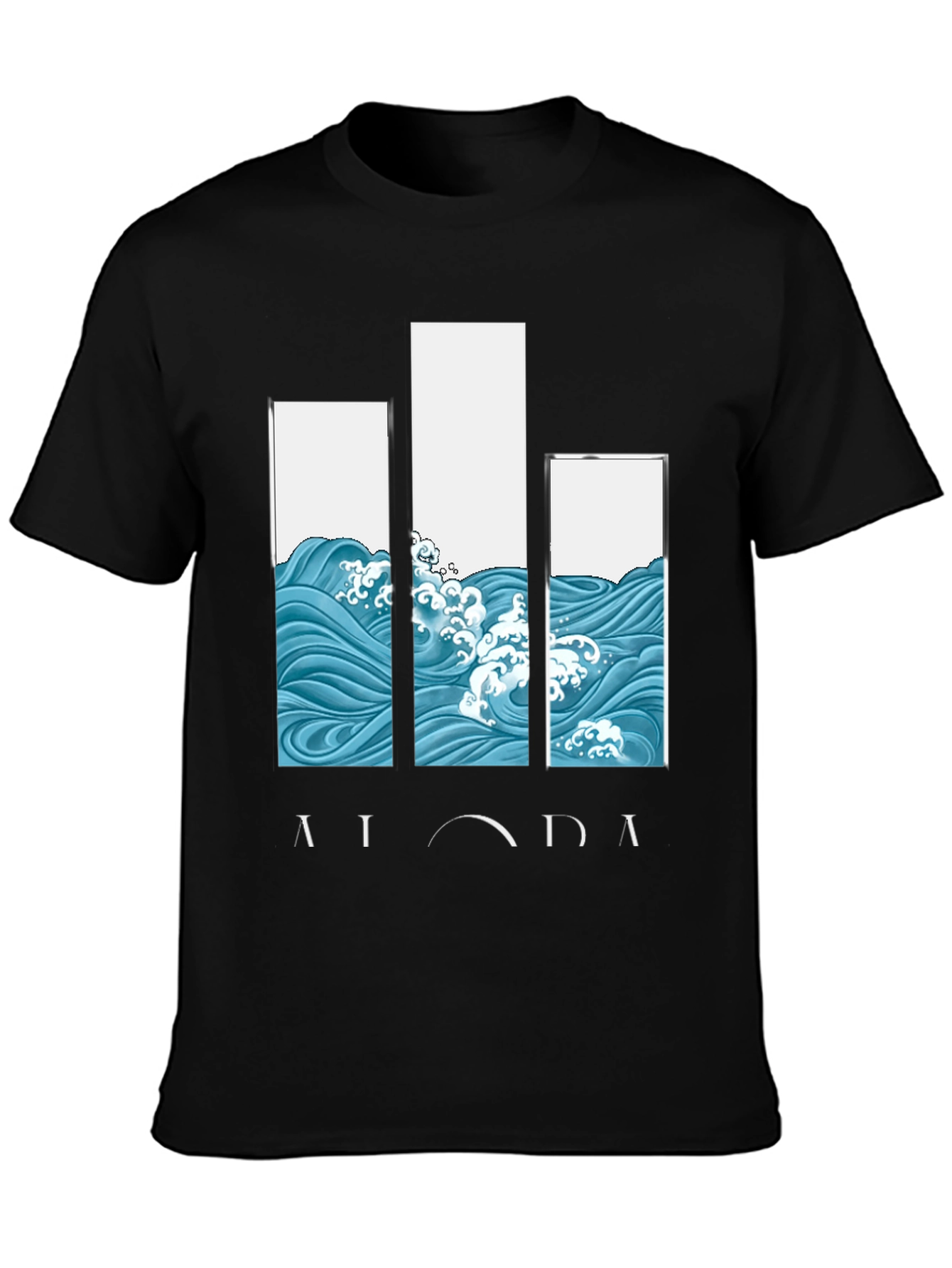 Black Aloha Wave Print Black Graphic Tee view 3