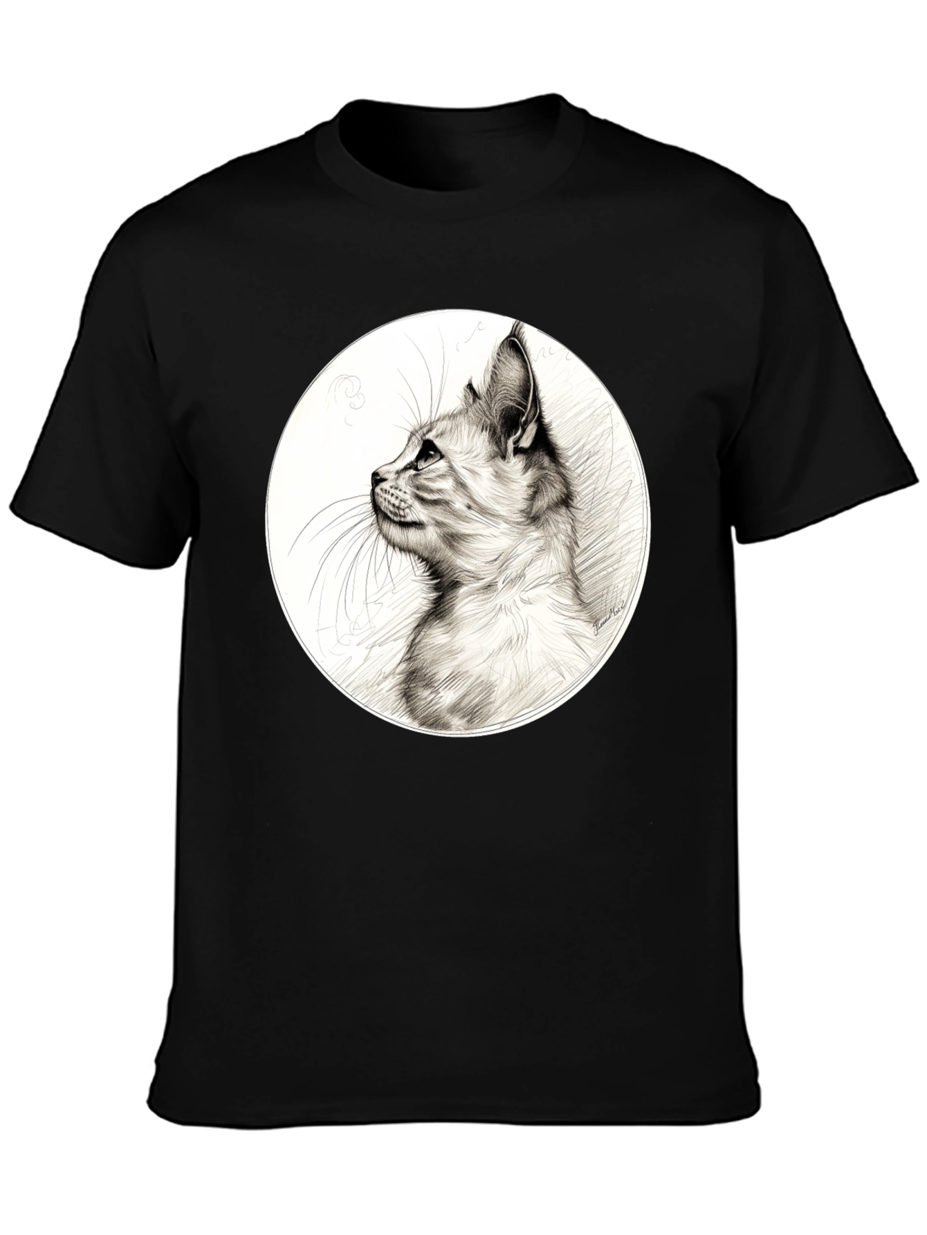Black Cool Cat Graphic Tee - Black Cotton Blend view 3