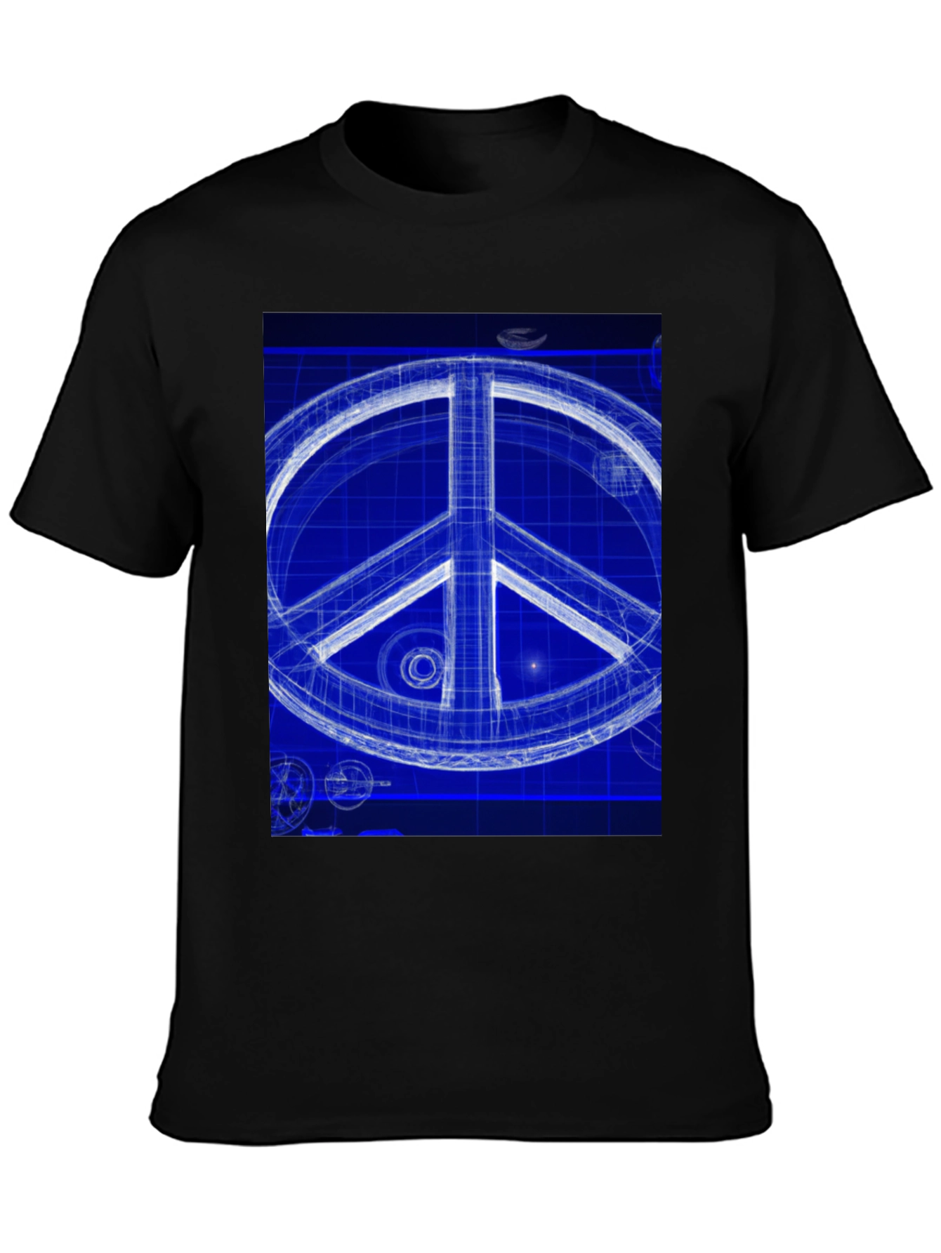 Black Blueprint Peace Sign Graphic T-Shirt view 3