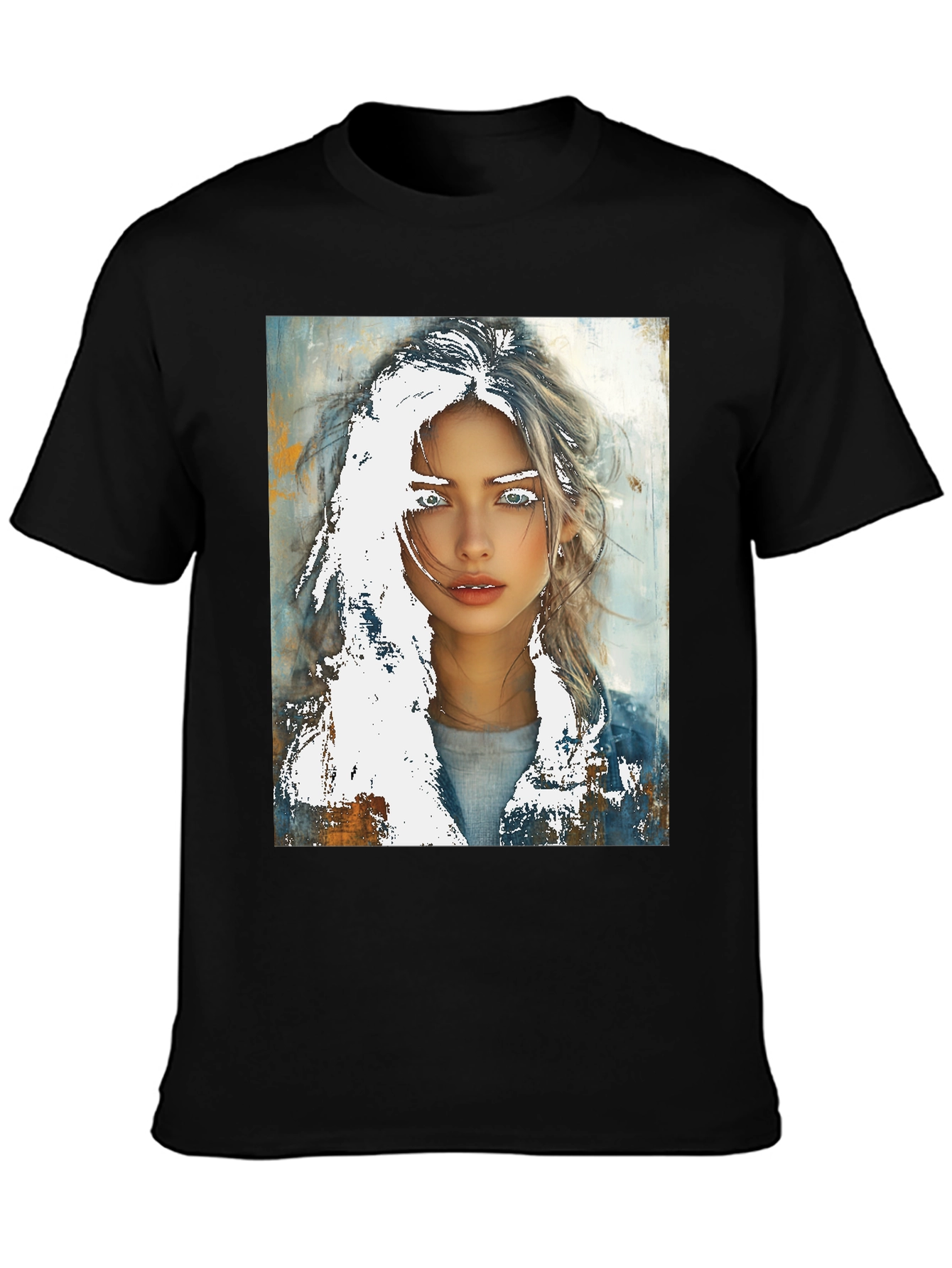 Artistic Woman Graphic Tee - Black Cotton Casual - 3