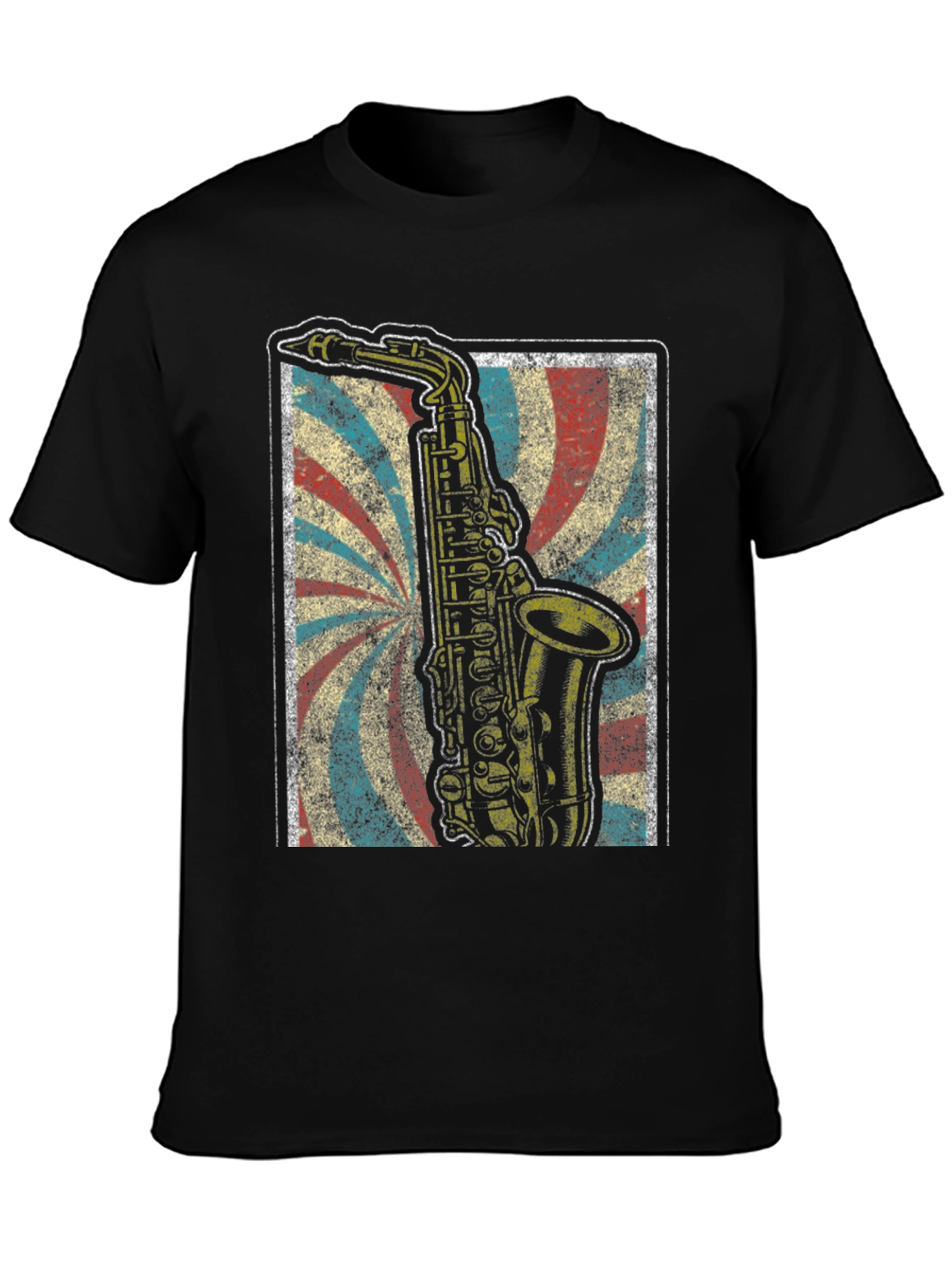 Black Retro Saxophone T-Shirt - Vintage Music Lover Tee view 3