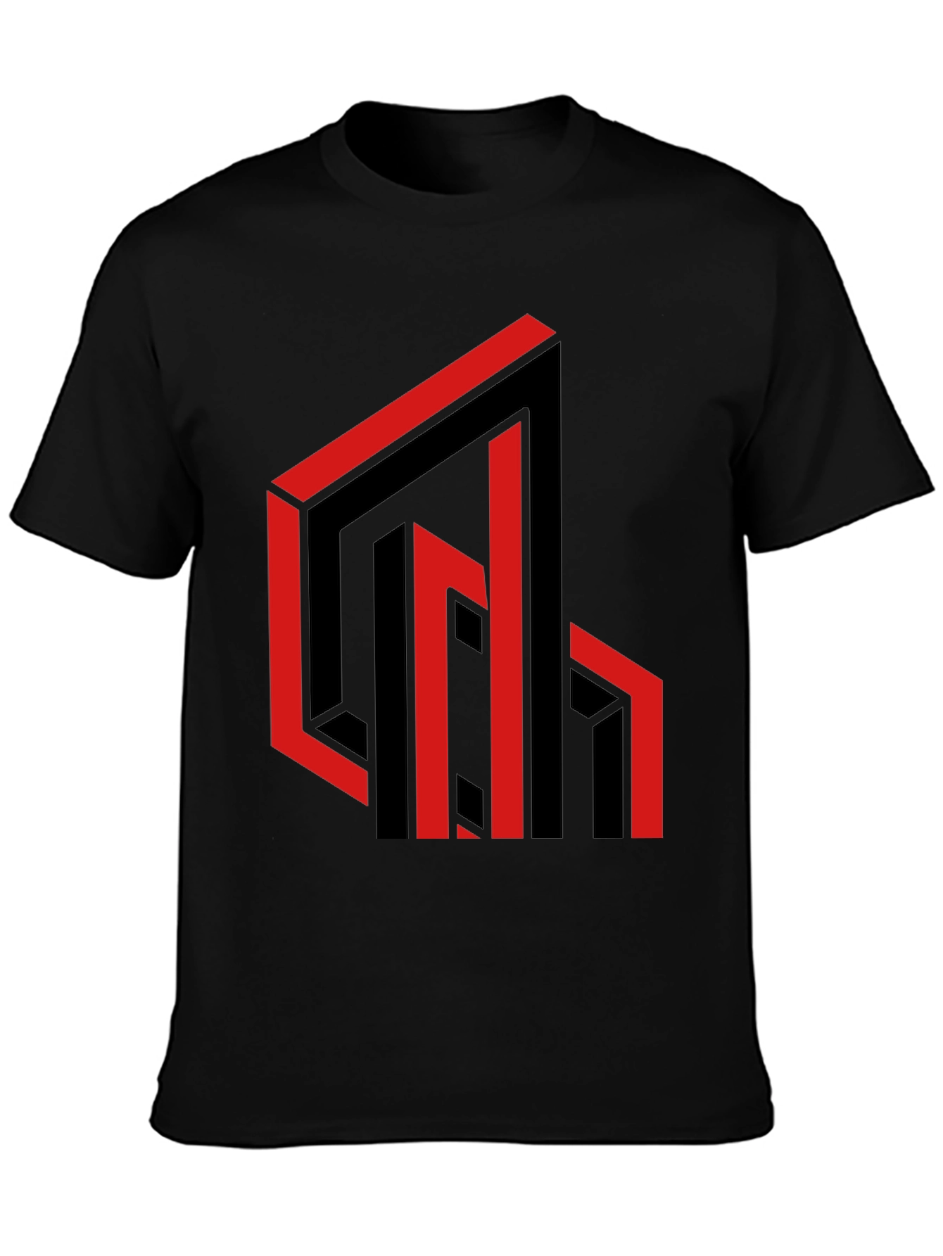 Black Abstract Geometric Design Black T-Shirt view 3