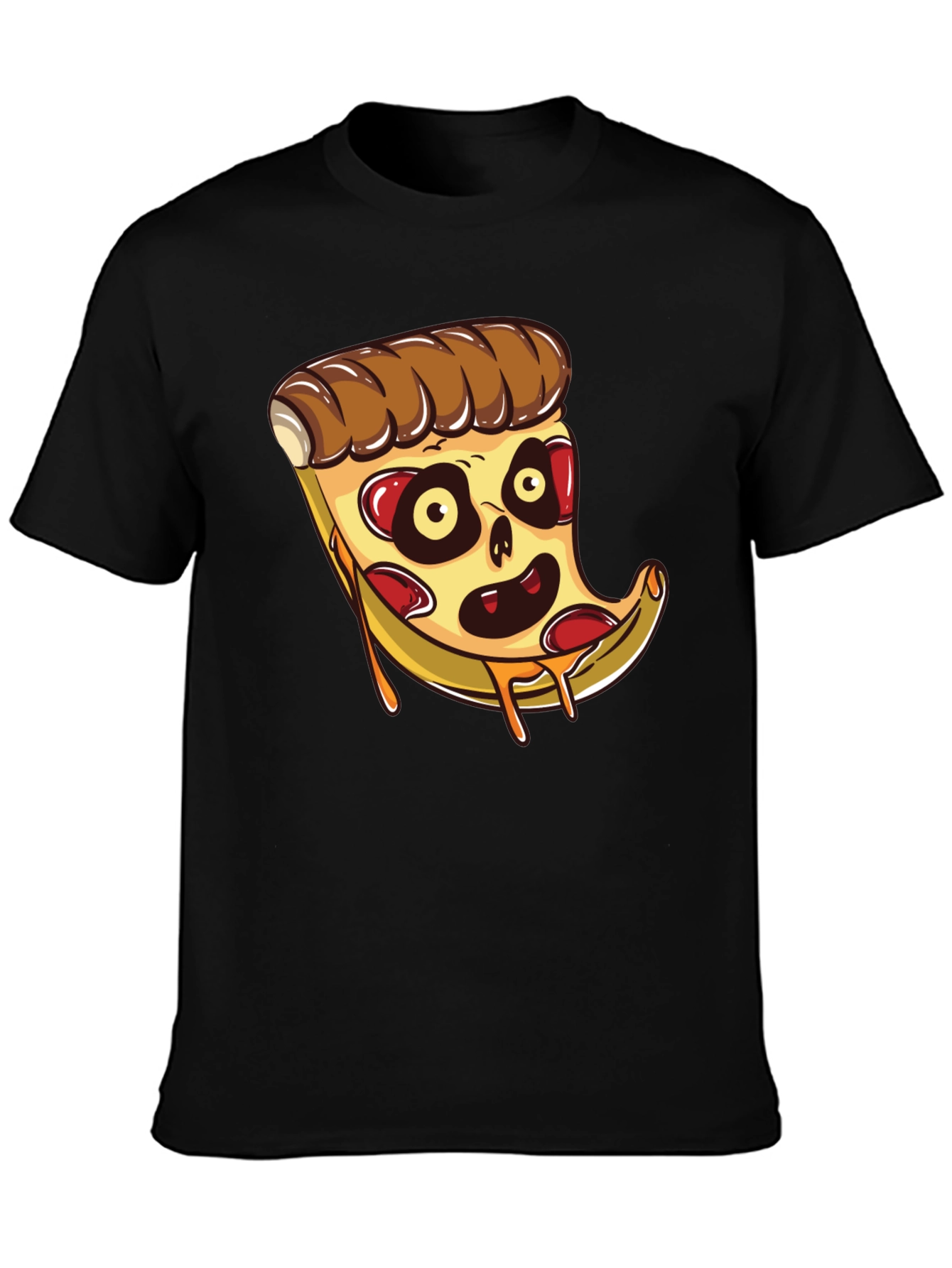 Black Zombie Pizza Slice Graphic Tee - Black Cotton T-Shirt view 3