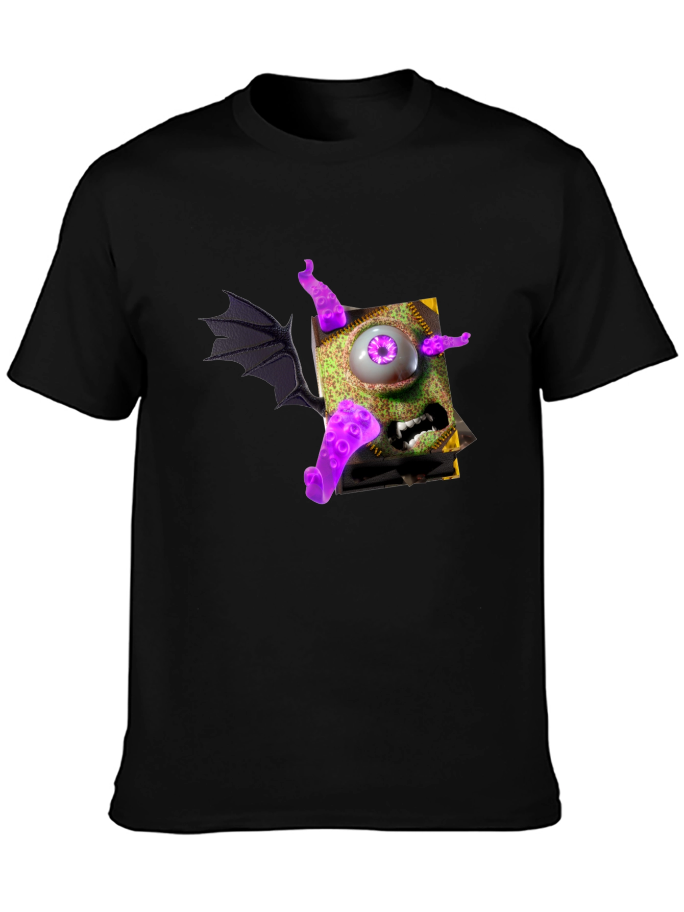 Black Monster Book T-Shirt - Purple Eye Tentacles Wing view 3