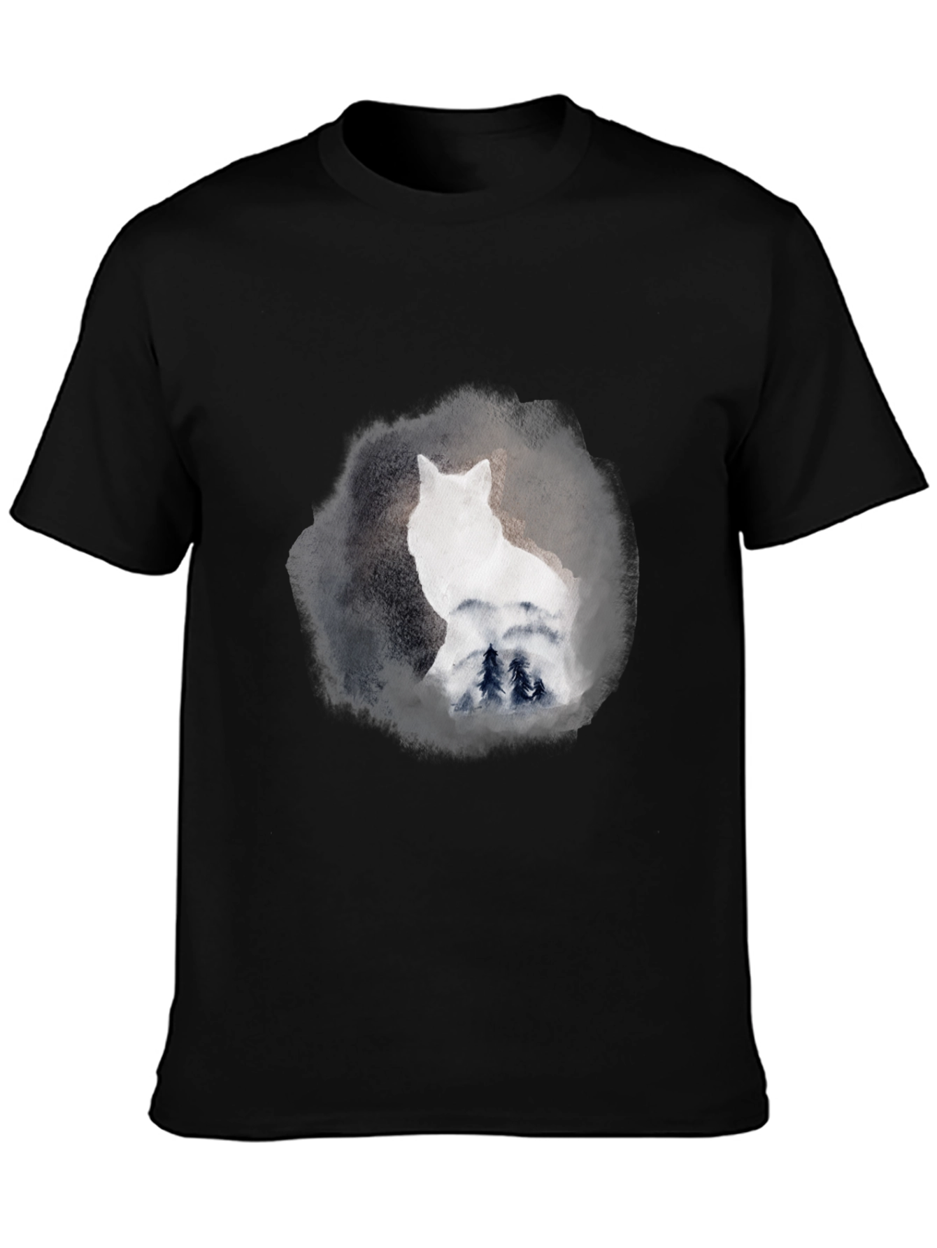 Black Wolf & Wilderness Graphic Tee - Men's Black T-Shirt view 3