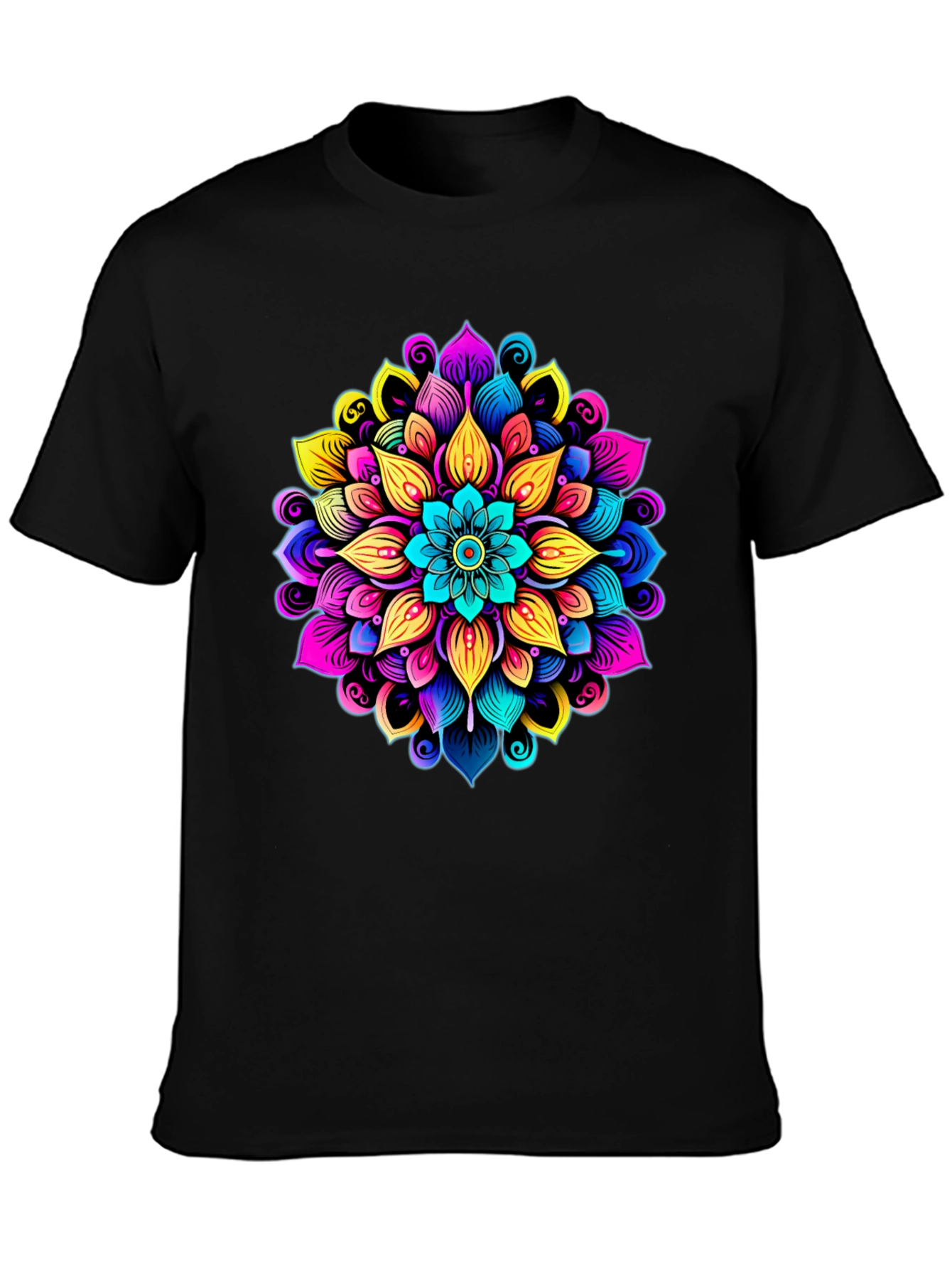 Black Vibrant Mandala Graphic Black T-Shirt view 3