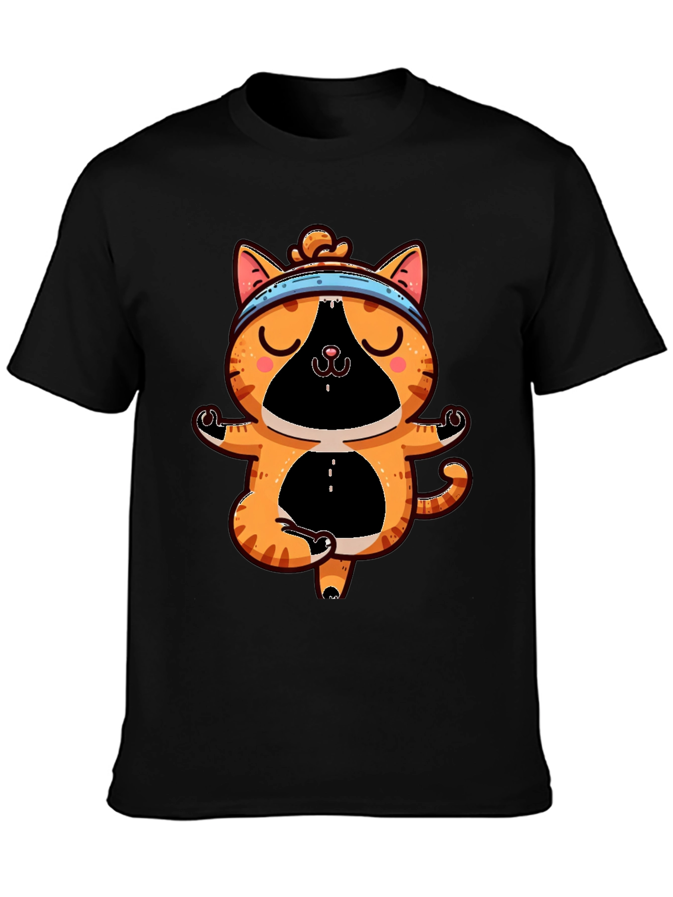 Black Yoga Cat T-Shirt - Meditating Feline Tee view 3