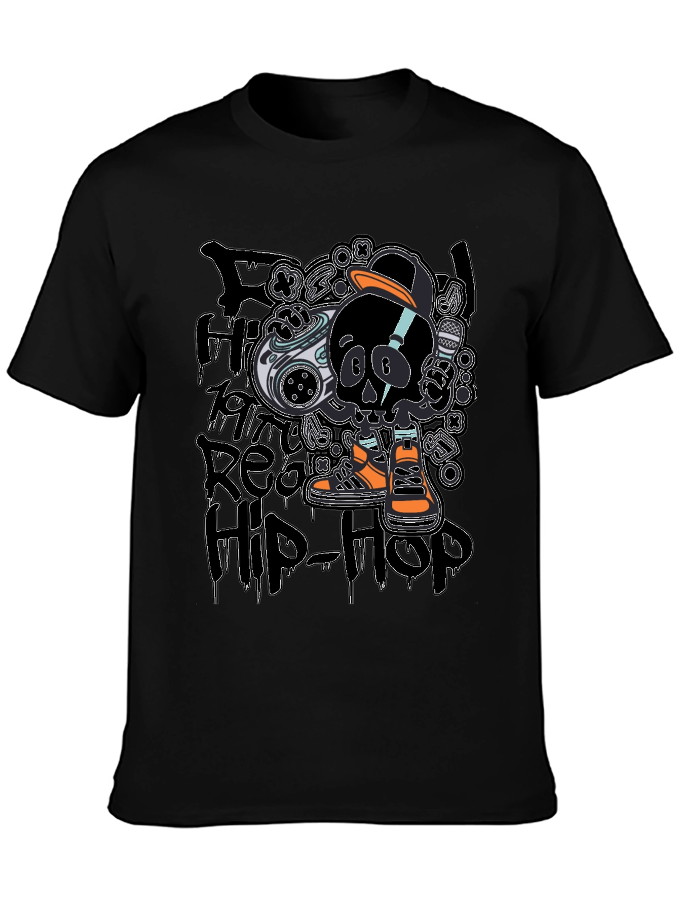 Black Hip-Hop Skull T-Shirt - Black view 3