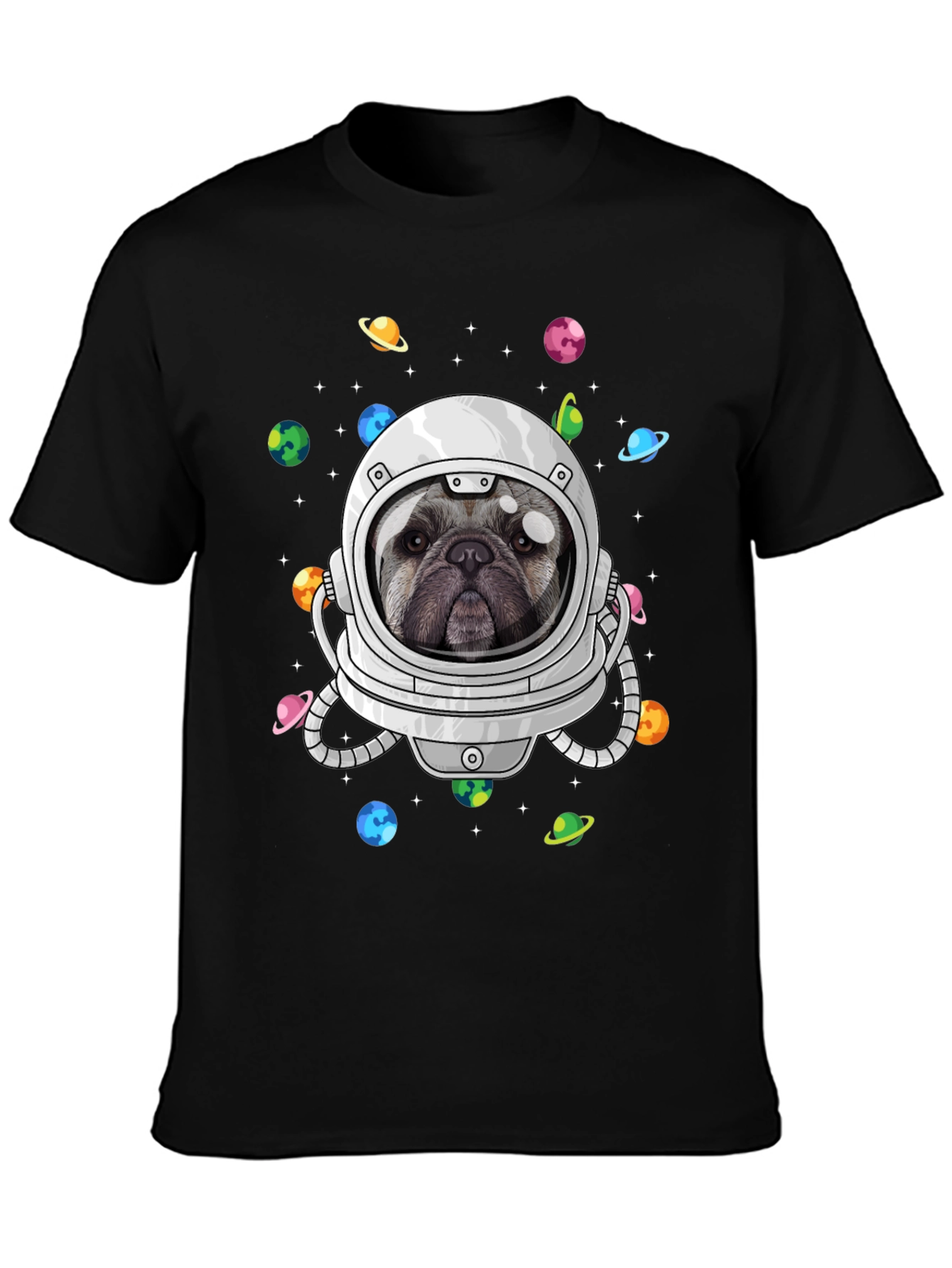Black Pug Astronaut T-Shirt - Galaxy Dog Space Tee view 3