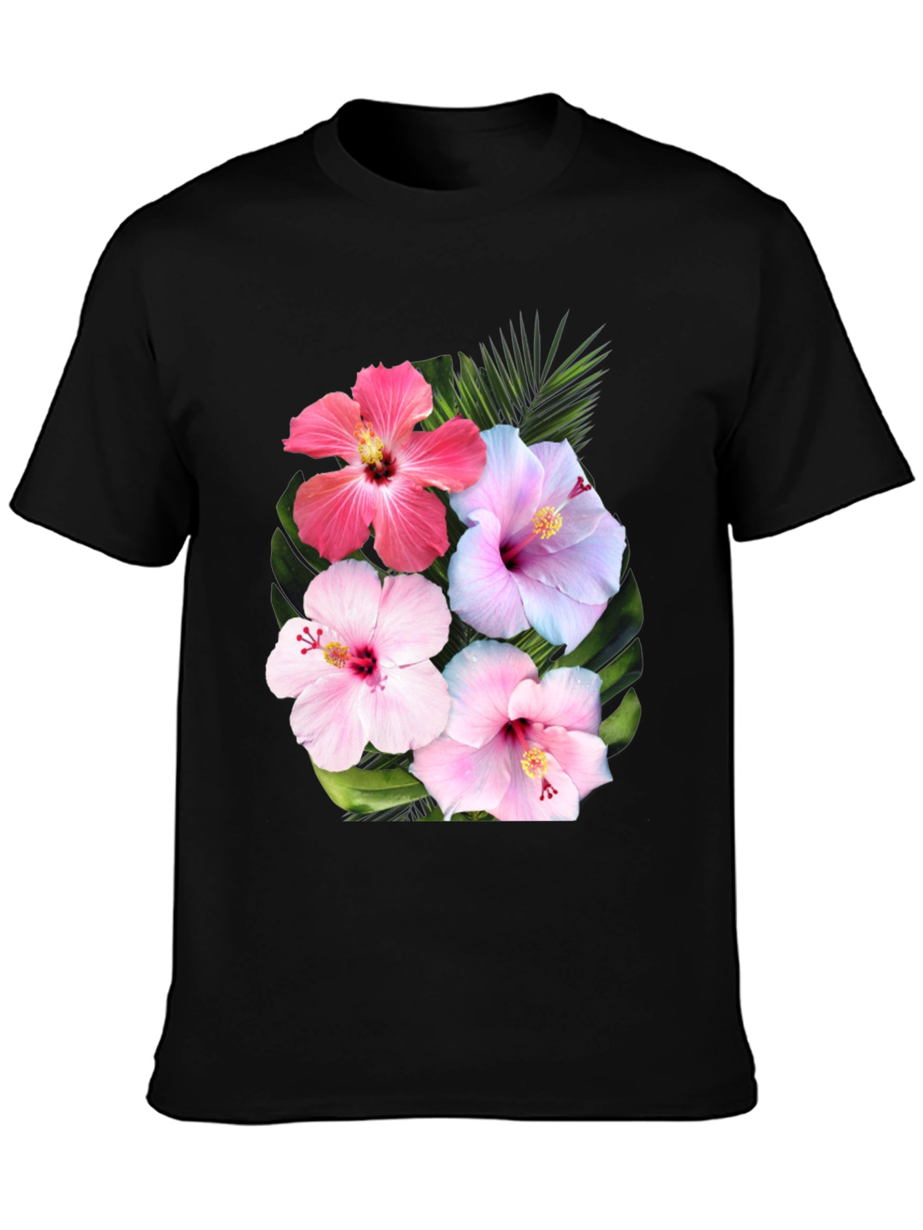 Black Floral Hibiscus Graphic T-Shirt view 3