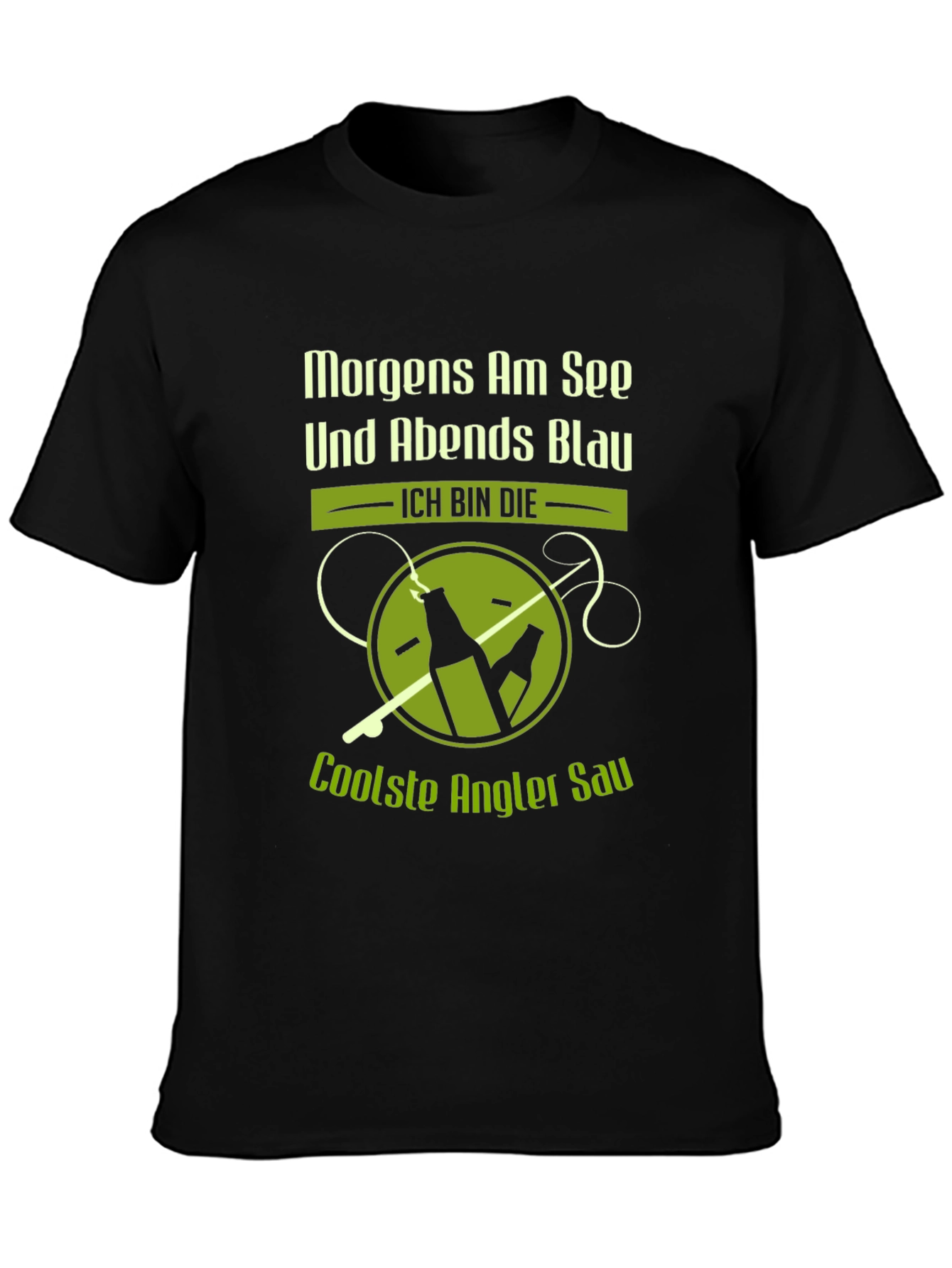 Black Fishing Humor T-Shirt - Morgens Am See Und Abends Blau view 3