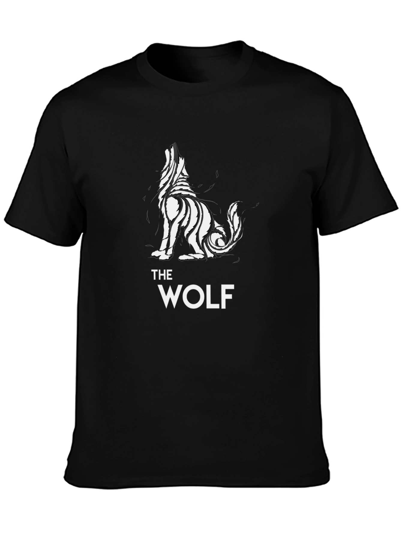 Black Tribal Wolf Graphic Tee - Black Cotton T-Shirt view 3