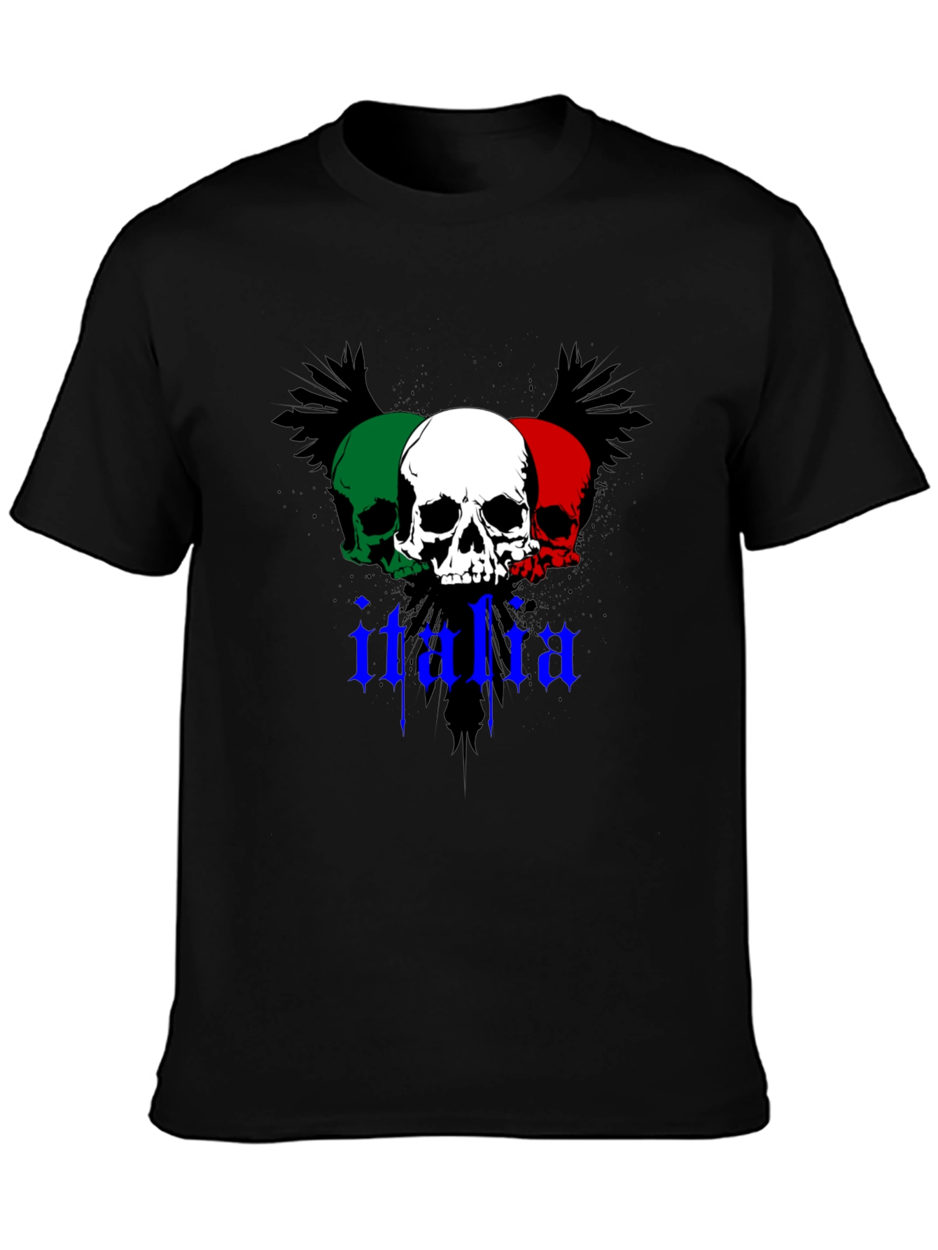 Black Italia Skull Graphic Tee - Black Crew Neck T-Shirt view 3