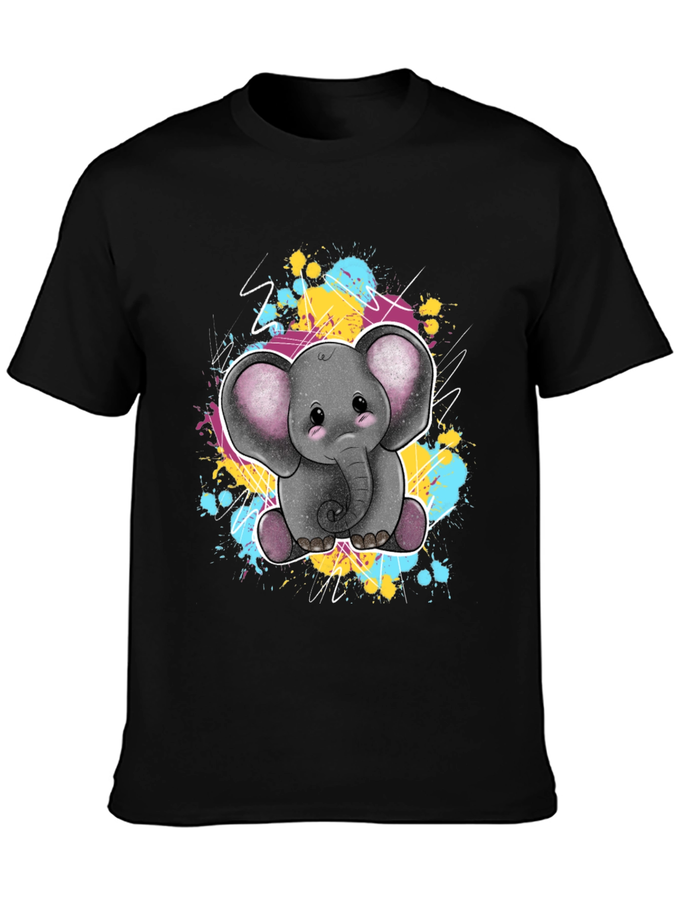 Black Cute Elephant Graphic Tee - Unisex Black T-Shirt view 3