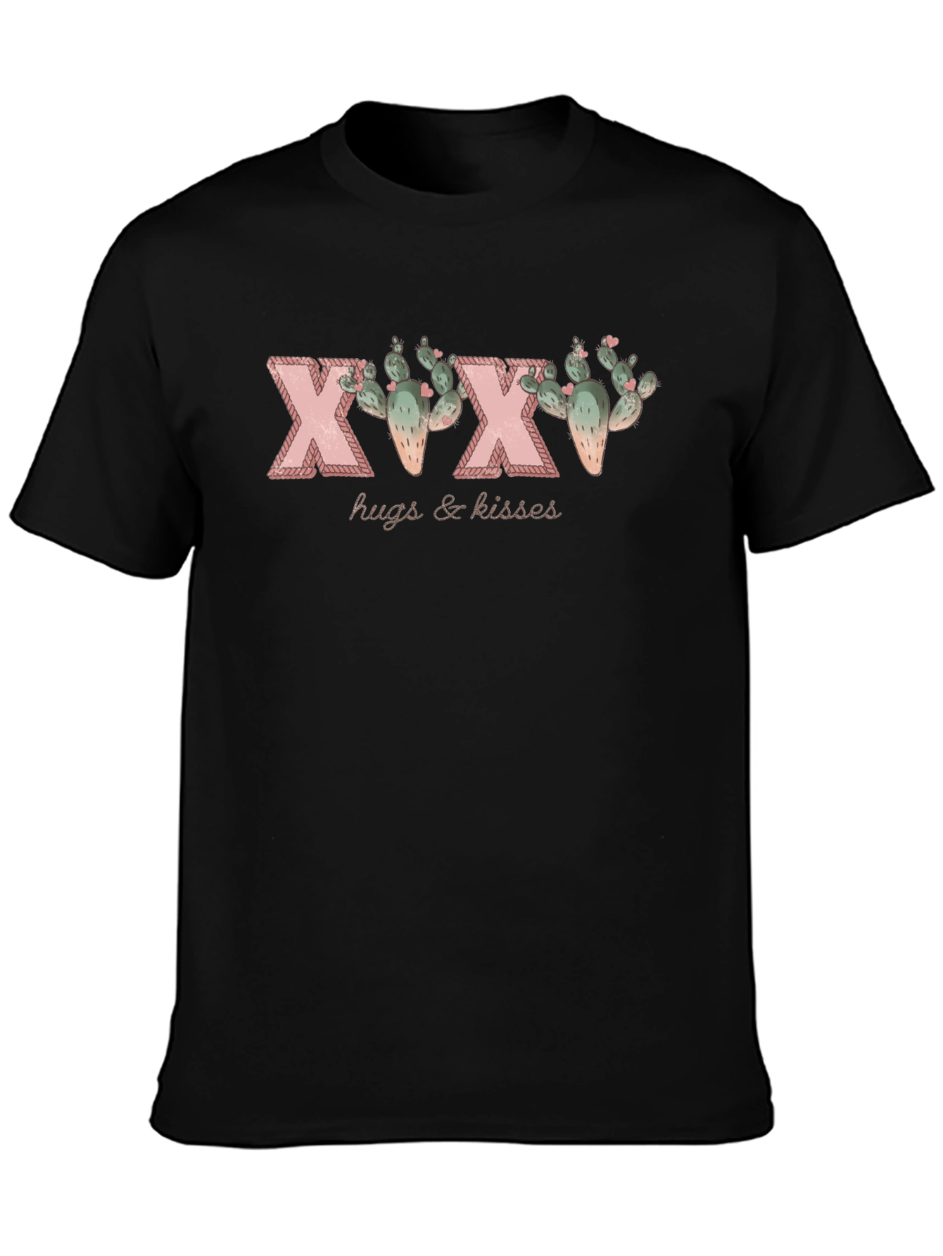 Black Hugs & Kisses Cactus Graphic Black T-Shirt view 3