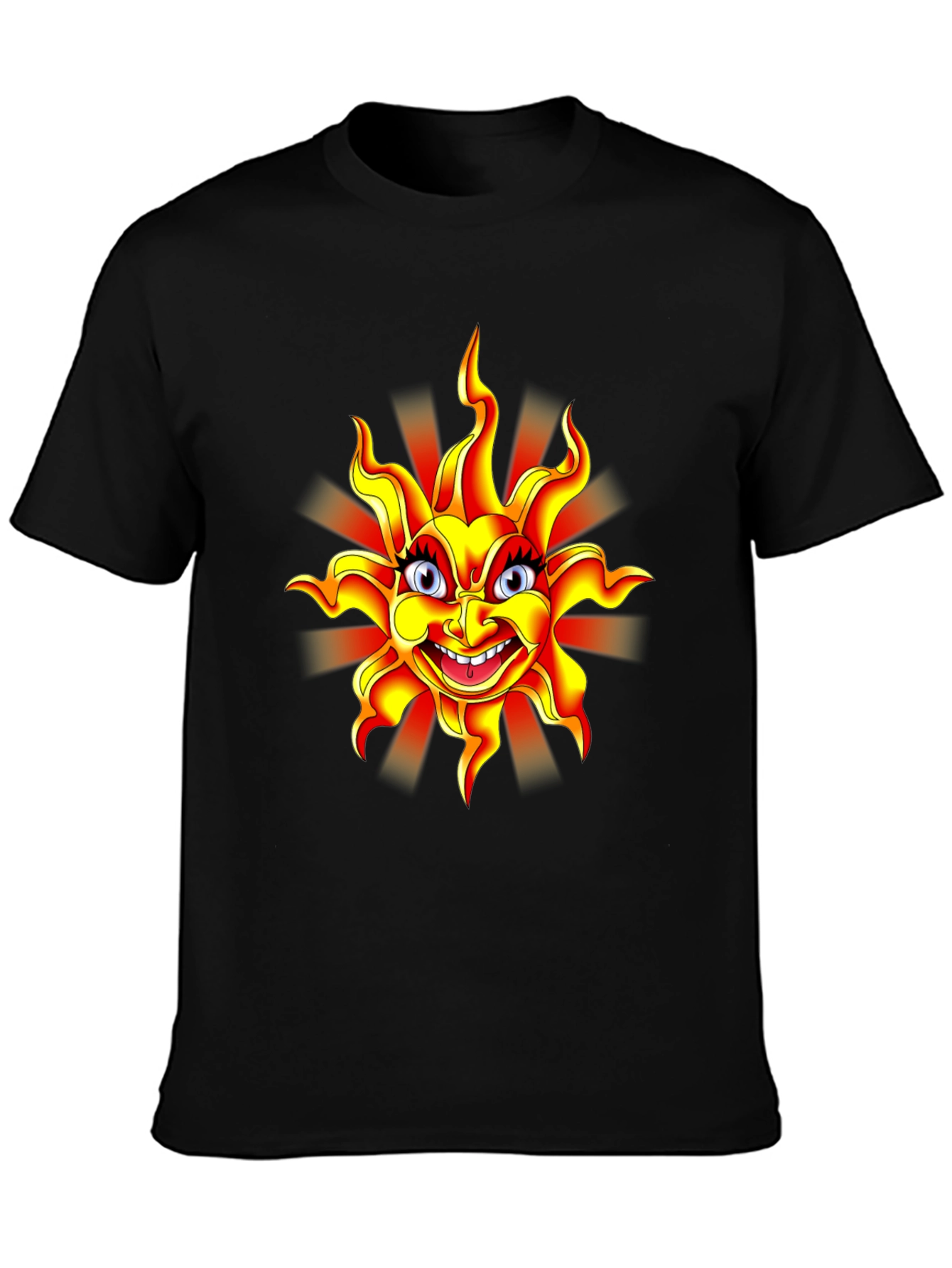 Black Cartoon Sun Graphic Black T-Shirt view 3